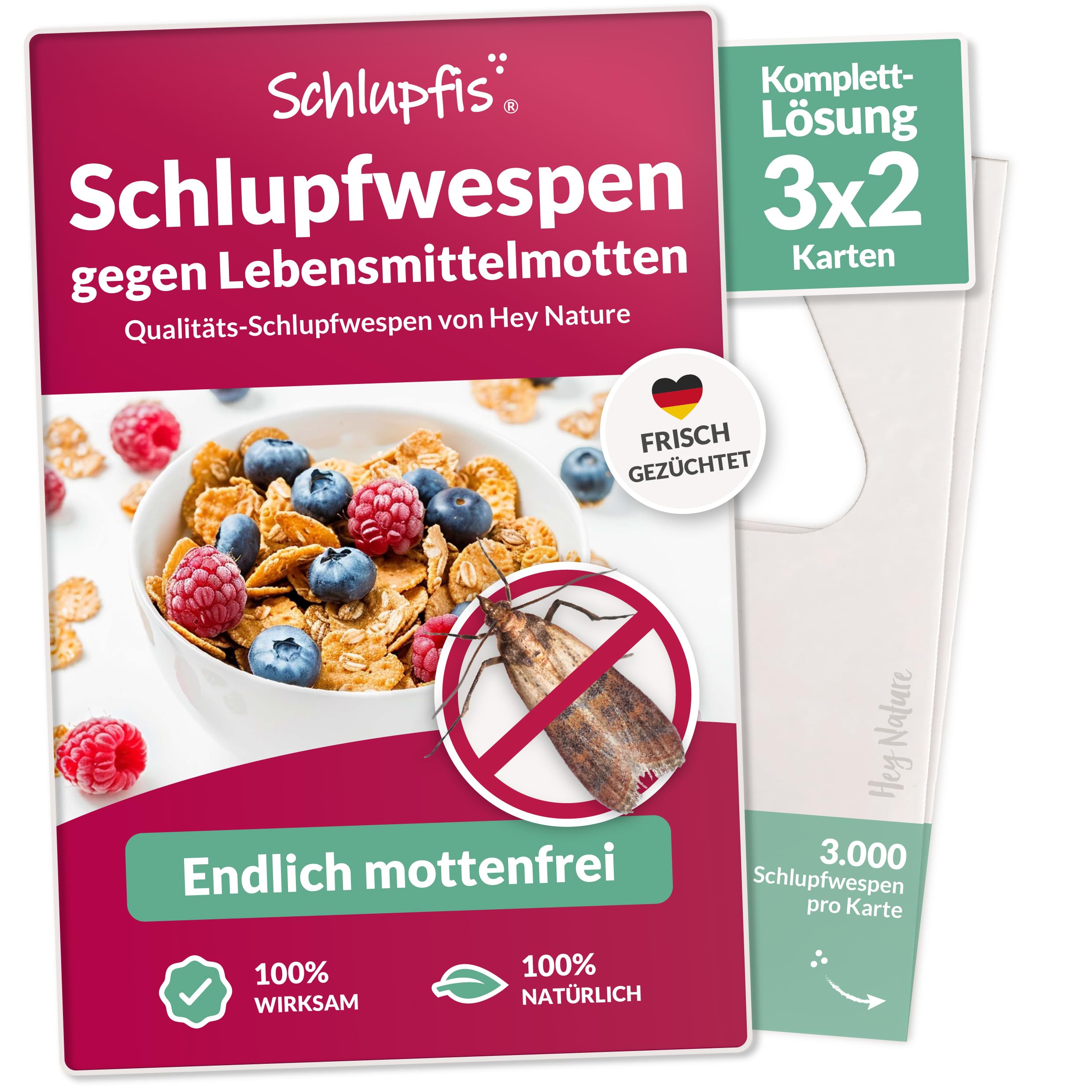 Schlupfwespen gegen Lebensmittelmotten Komplettlösung mit 3 Lieferungen - Mit Schlupfwespen effektiv Lebensmittel-Motten bekämpfen - Alternative zu Lebensmittelmotten Falle, Mottenkugeln & Mottenspray