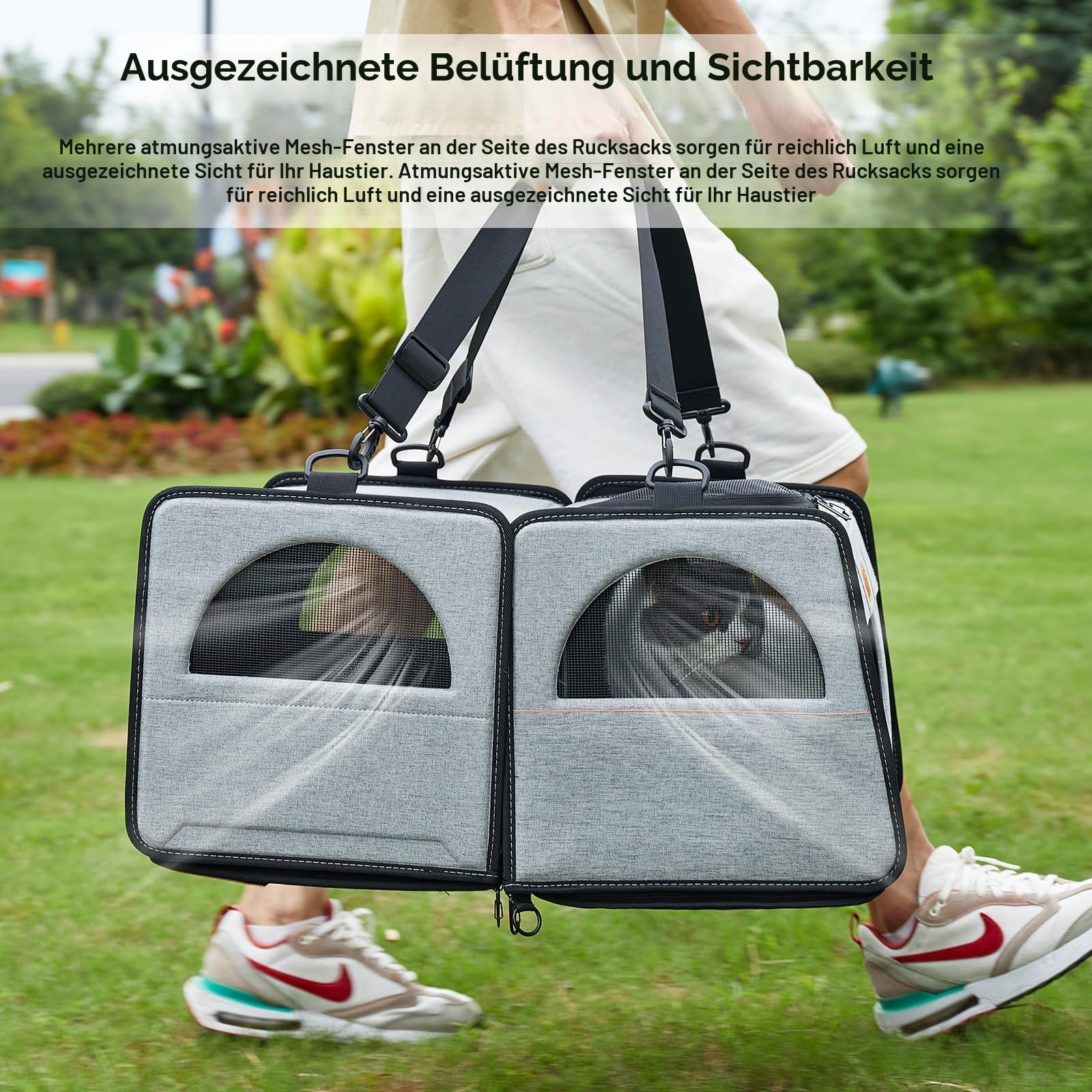 Faltbare Katzen Transportbox Groß 2-in-1 Doppel-Haustiertragetasche für Katzenklo und weichen Katzenkäfig