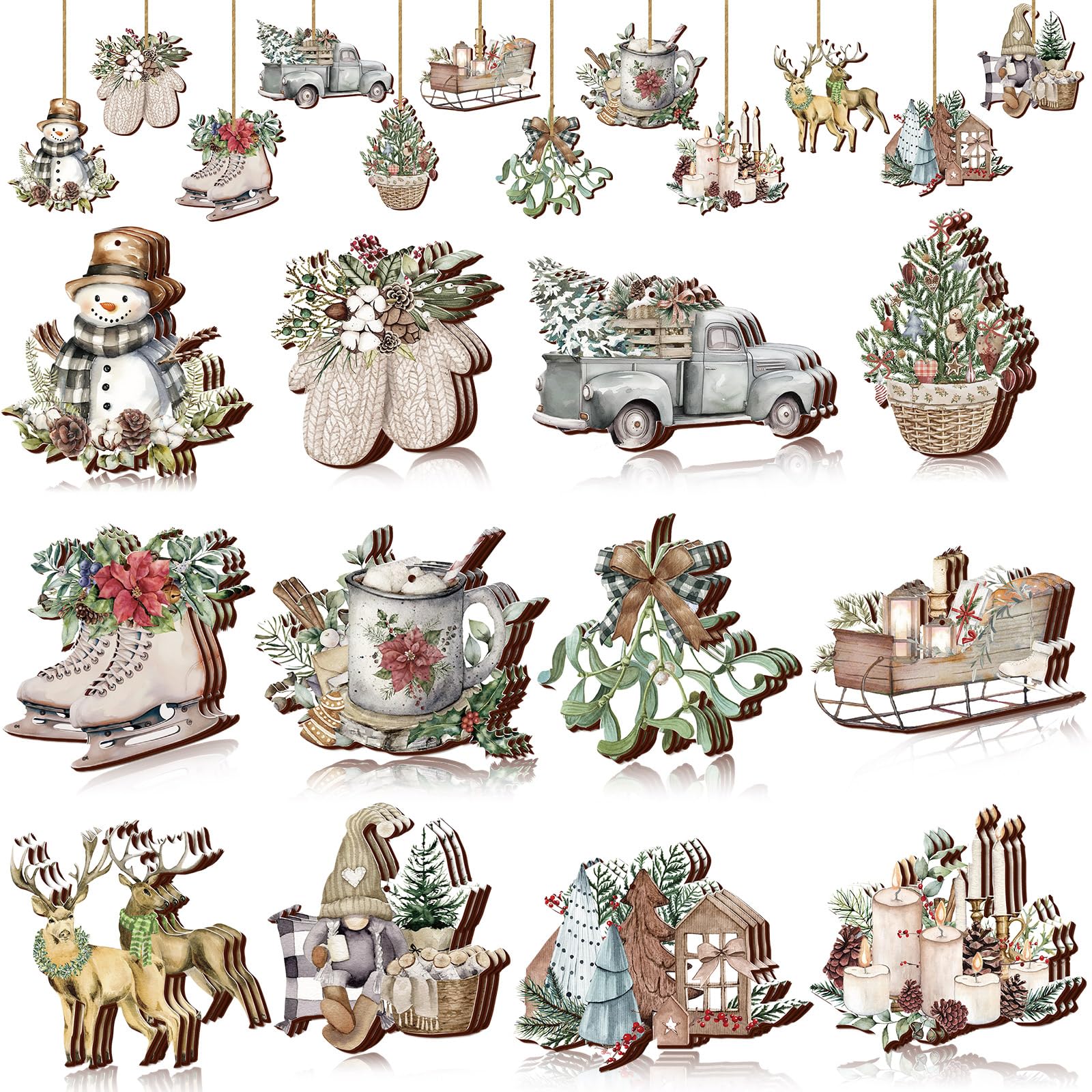 Amazon.com: Suzile 36 Pcs Christmas Wooden Ornaments Vintage