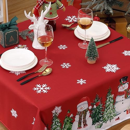 Miniatura 4 de ROYGROW Mantel de árbol de Navidad y muñeco de nieve de 60 x 60 pulgadas, color rojo, lavable, cuadrado, para decoración de fiestas, pícnic, cenas