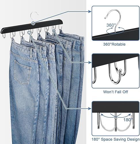 Miniatura 4 de Ganchos para jeans para armario, 14 ganchos de madera para jeans que ahorran espacio, ganchos giratorios de 180 para jeans, faldas, pantalones