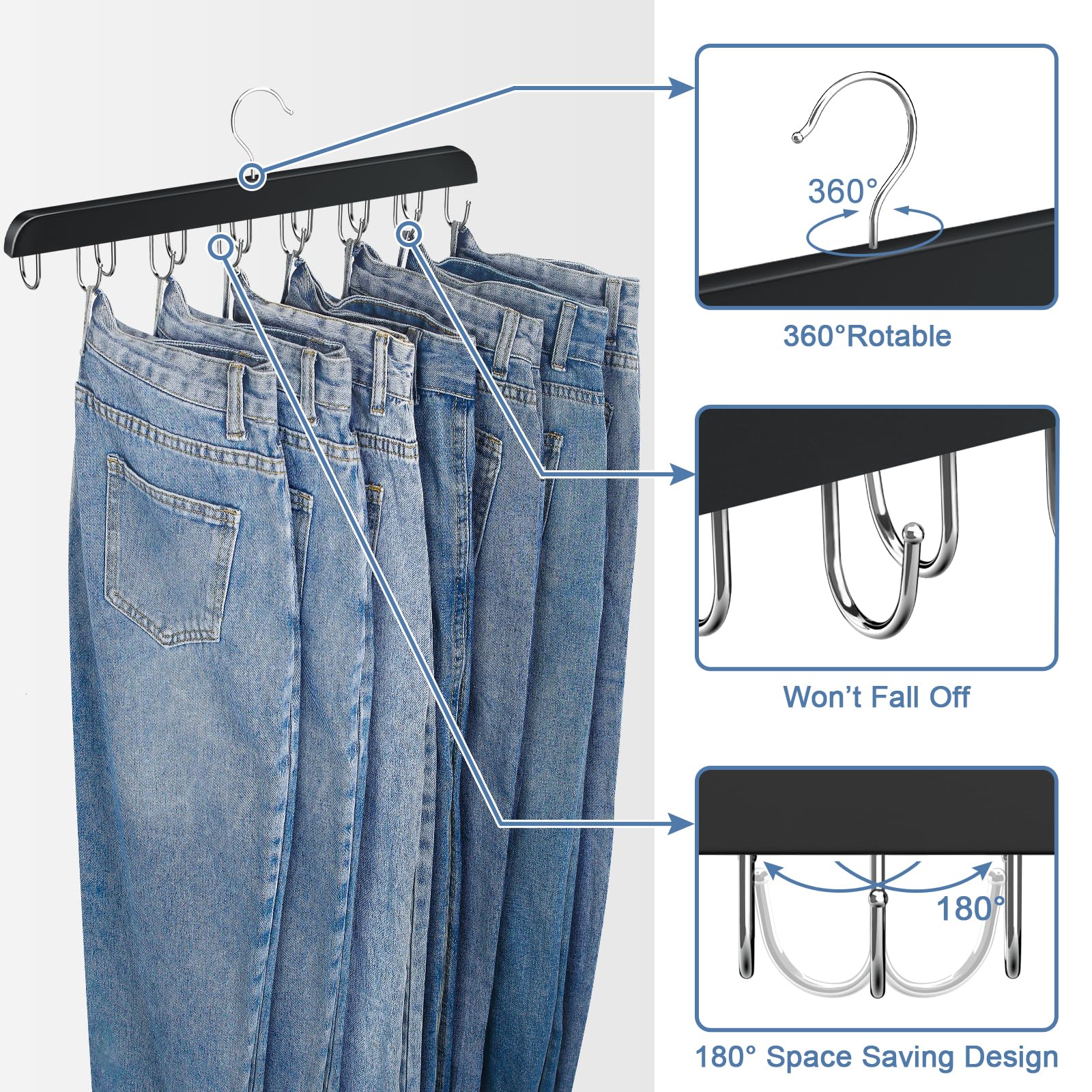 Jeans-Kleiderbügel für den Schrank, 14 Stück, platzsparend, 180° drehbare Jeans-Kleiderbügel für Röcke, Shorts, Gürtel, Krawatten, Schrank-Organizer 