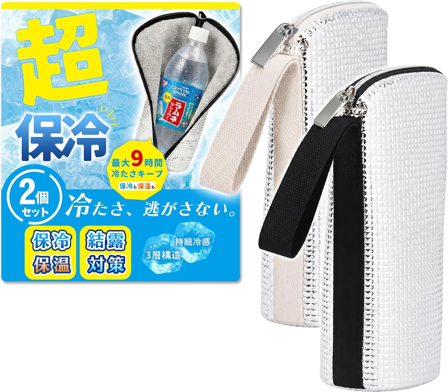 TOMIRAI PET Bottle Cover, Insulated, Pack of 2 [3-Layer Insulated Construction, Keeps You Cool Even in Midsummer] PET Bottle Cooler Cover, Thermal, Condensation Prevention, Lightweight, 500ml, 600ml, 670ml, Waterproof, Washable, Outdoor Commuter to School, Sports, Insulated PET Bottle Cover