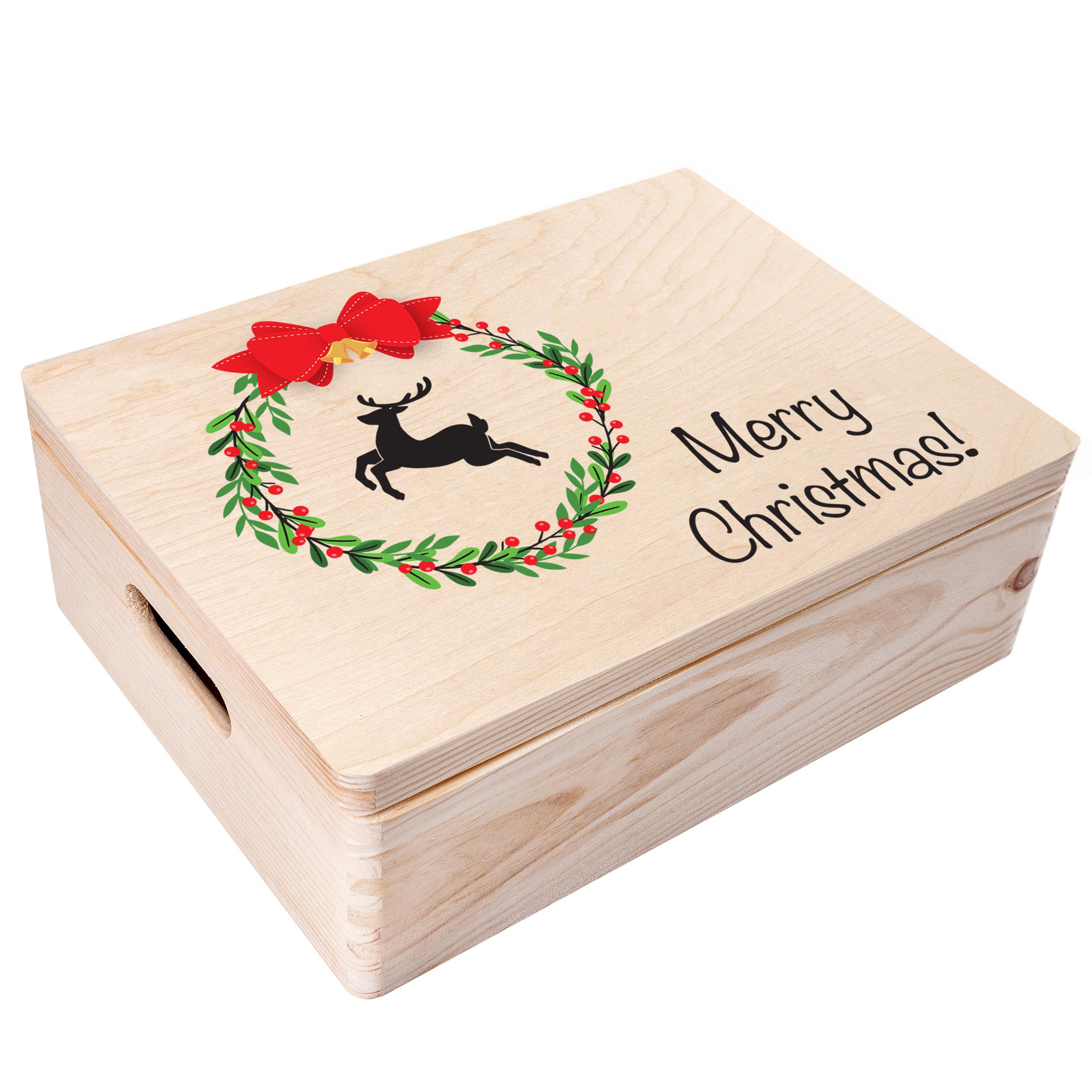 Creative Deco Women's Beige Personalised Any Text For Men, Girls Or Boys - Xmas Deer | Unique Wish Custom Box | Customised Wooden Storage Box | Empty Christmas Eve Box
