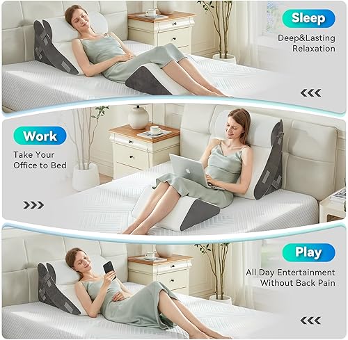 Miniatura 3 de BDEUS Juego de 4 almohadas de cuña para cama después de la cirugía, juego de almohadas ortopédicas de cuña para dormir, alivio del dolor de espalda,