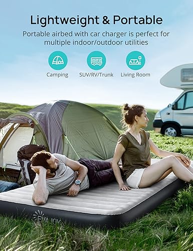 Miniatura 9 de Evajoy Colchón de aire inflable Queen con bomba integrada y colchón de aire de campamento colchón inflable Queen con bomba eléctrica externa de alta