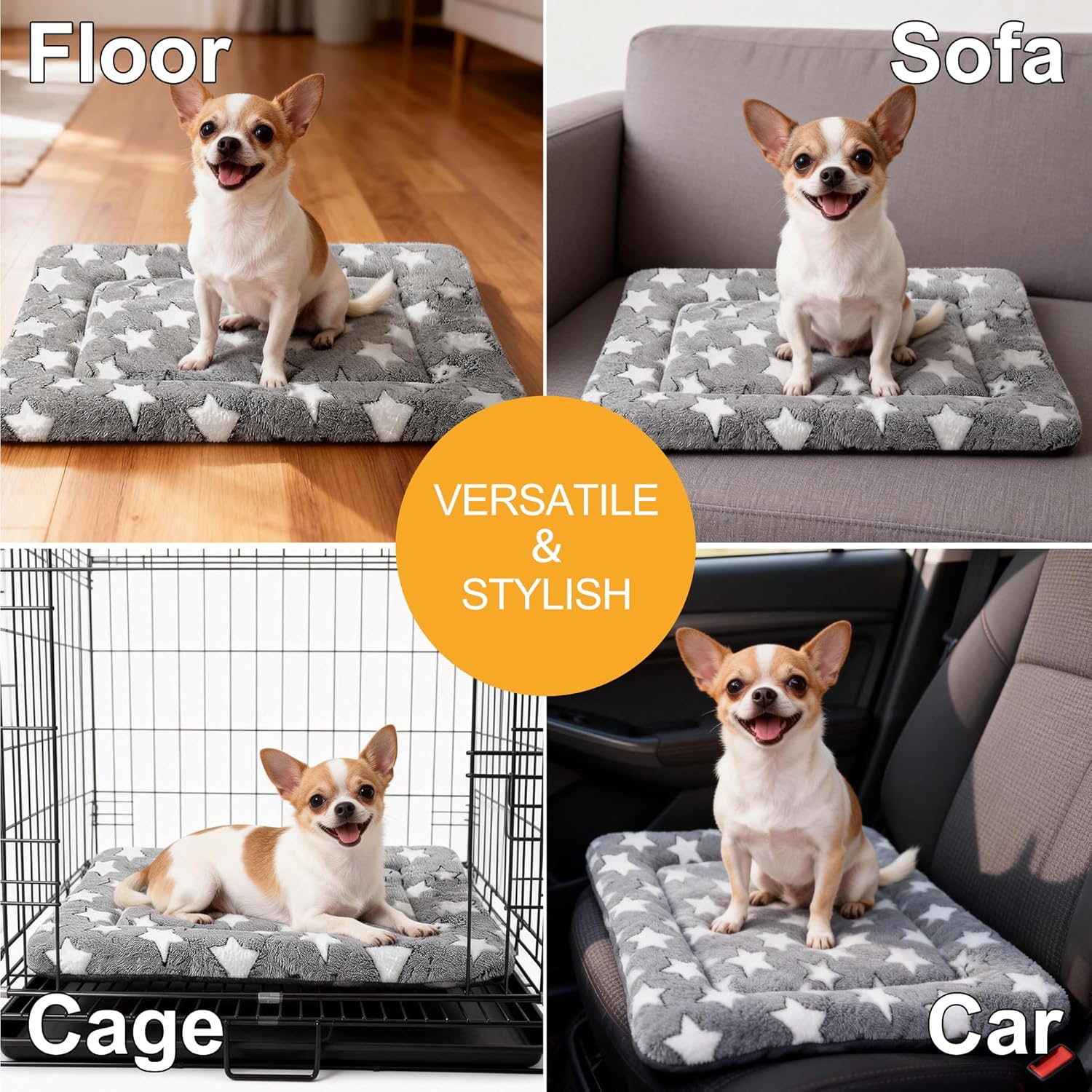 Dog Bed Mat, Reversible Crate Pads for Small/Medium/Large Dogs & Cats Sleeping, Portable & Soft, Dog Beds Crate Pad (Grey, S(24"*18"*1.5"))