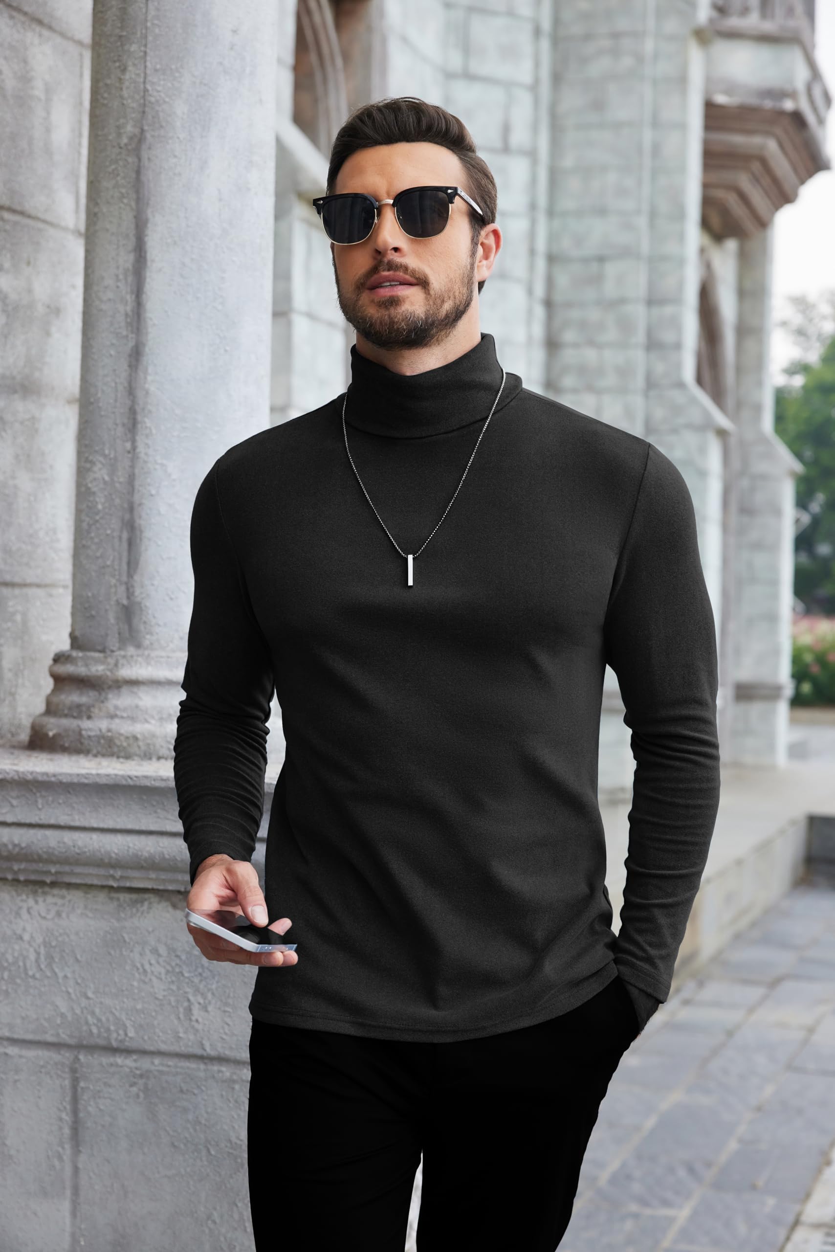 COOFANDY Suéter de cuello alto falso para hombre, corte entallado, informal, básico, suéter térmico de punto | Punto fino térmico elástico, ligero cuello de tortuga