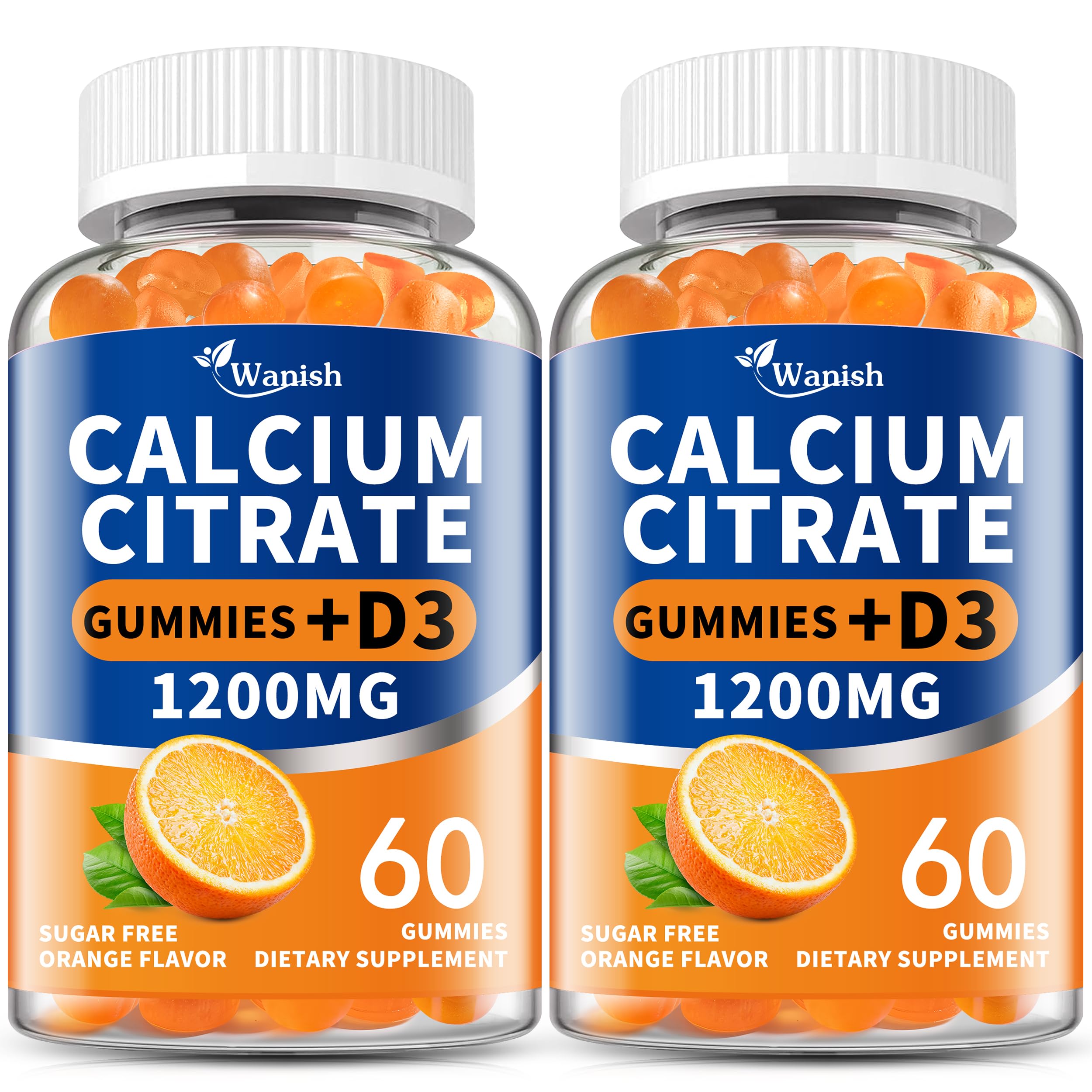 (2 Pack)Calcium Citrate 1200mg with Vitamin D3 Gummies for Women & Men，Calcium Citrate Supplements for Bone & Teeth Support,High Absorption-Easy to Digest, Sugar Free,Vegan,Orange Flavor,60 Day Supply Orange 60 Count (Pack of 2)