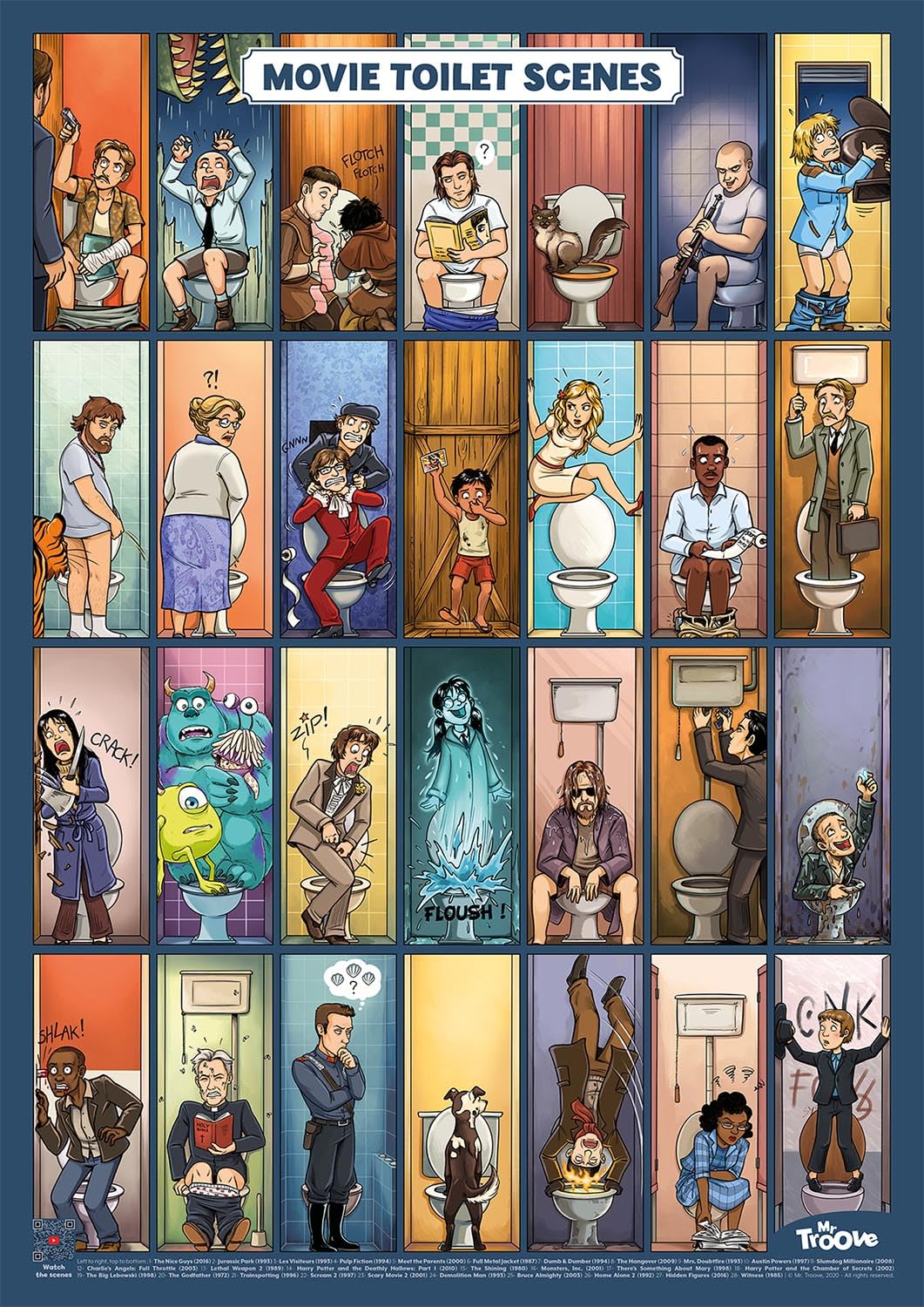 Sceny toaletowe z filmów - plakat 42 x 59,4 cm - Kultowe sceny filmowe w toalecie!