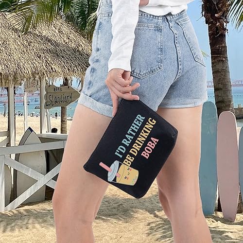 Miniatura 7 de LEVLO Boba Kawaii - Bolsa de maquillaje para cosméticos regalo para amantes del té Boba con cremallera para mujeres y niñas Boba Tea Black Bolsa de