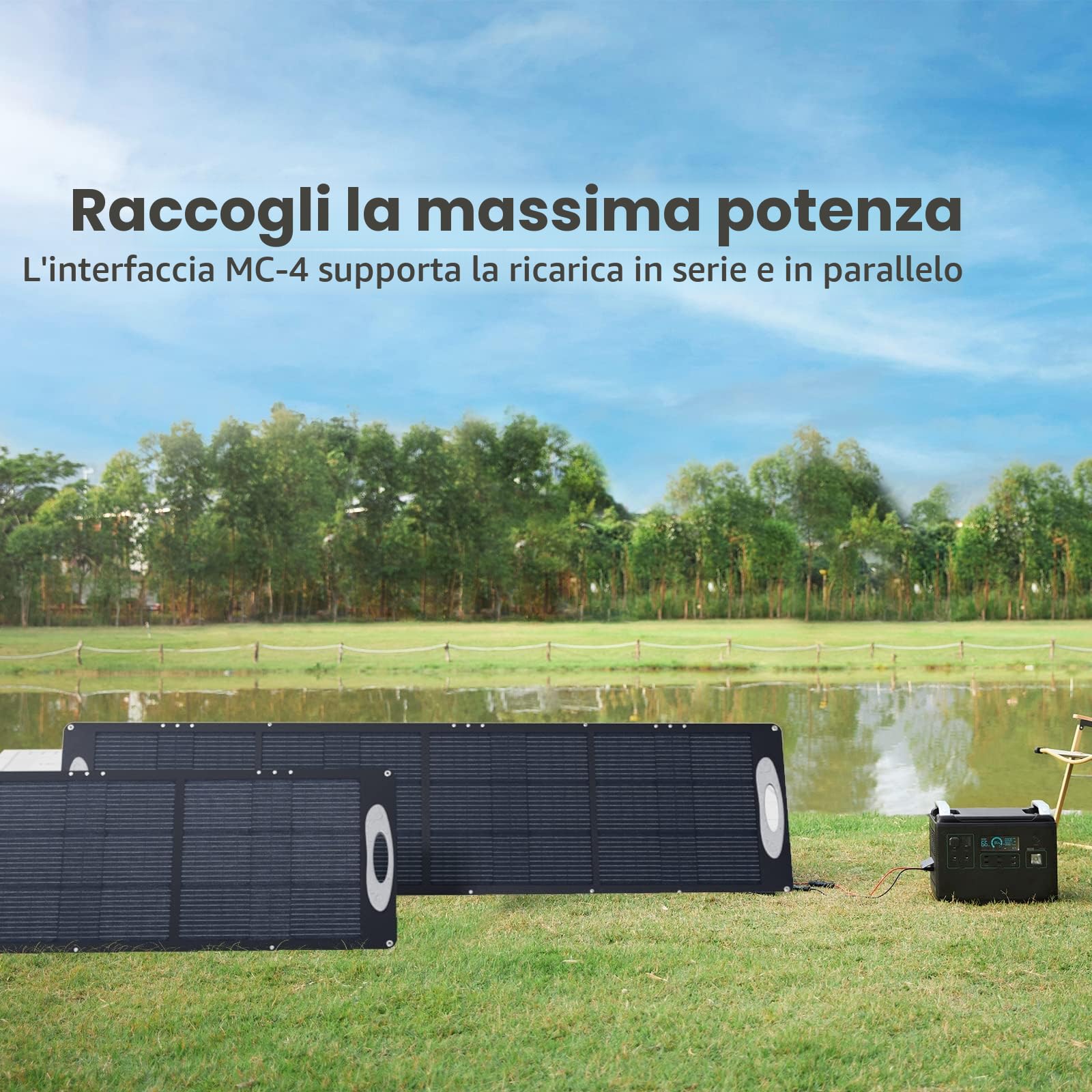 VDL 200W Pannelli Solari Portatile, Caricatore Solare per Celle Solari Monocristalline da 20V, Generatore Solare con Multi-Contatto 4, Compatibile con la Maggior Parte delle Centrali Elettriche