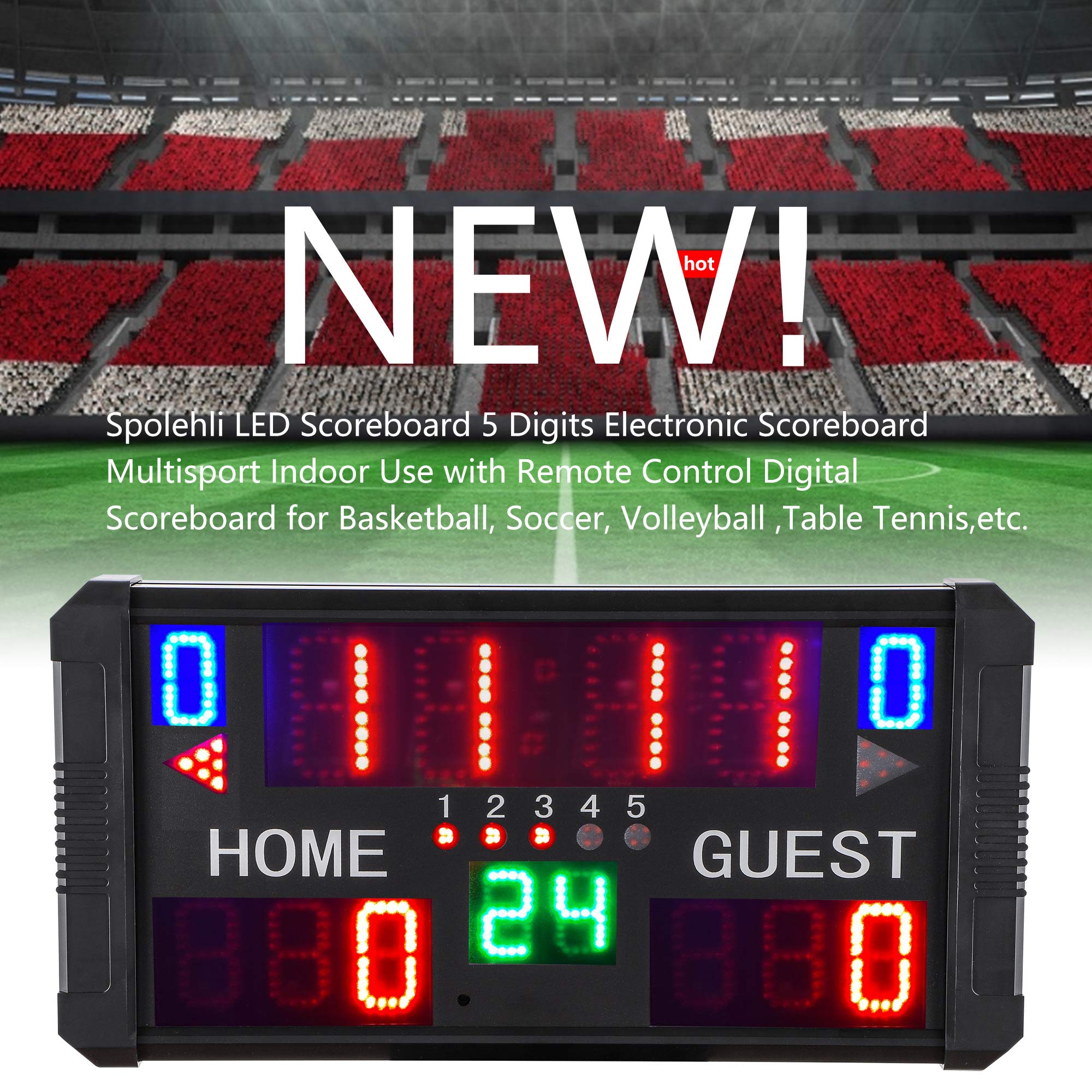 LED Punktestandanzeige mit Sprachsteuerungsfunktion Multisport Scoreboard mit Fernbedienung für Basketball Volleyball (14-stellige Anzeigetafel)