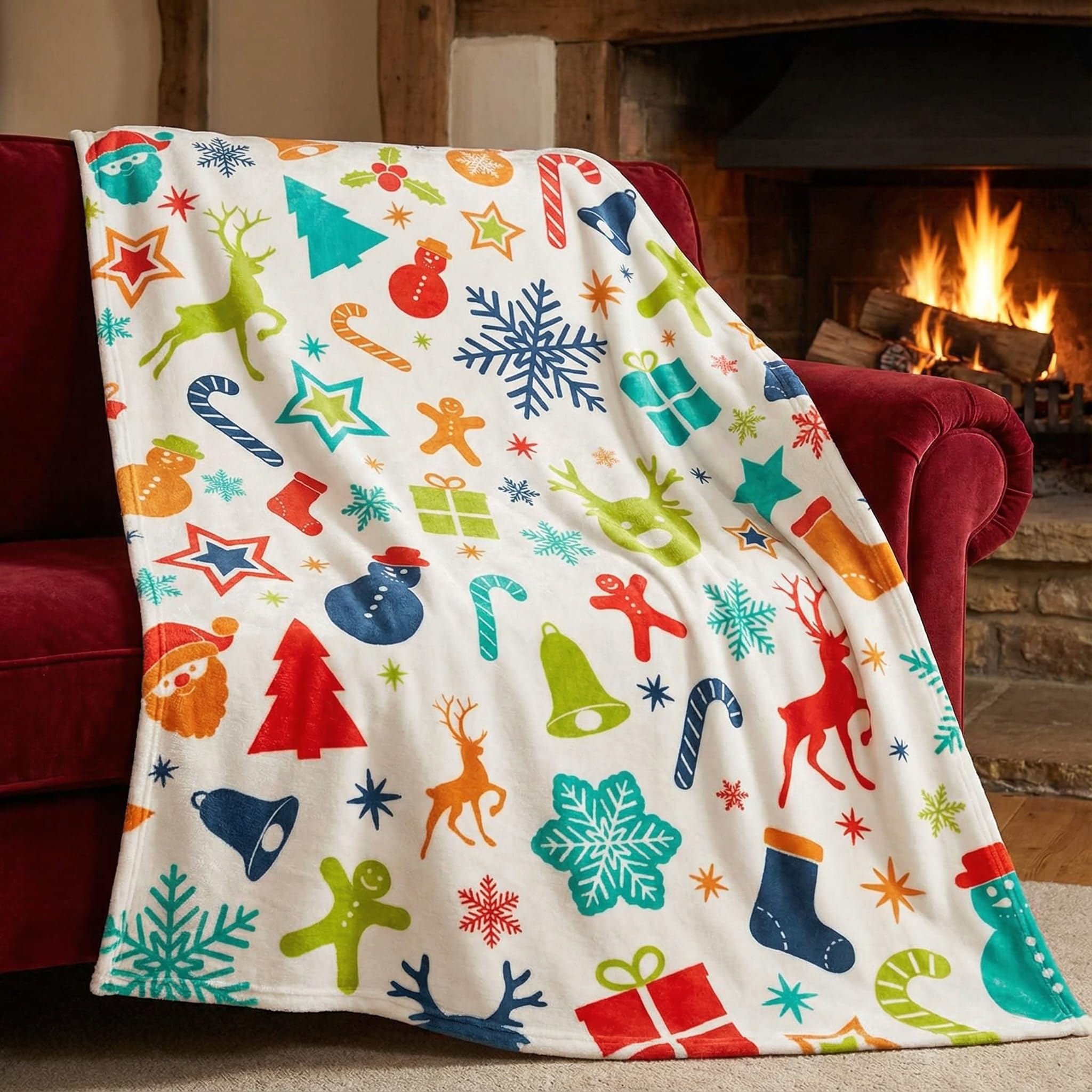 Manta De Navidad, Suave y cómodo Franela Manta para Sofa,Manta de Cama para Niños,cálida y Peluda Decoración Navideña, adecuados para niños(100 * 150cm)