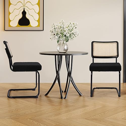Juego de 2 sillas de comedor modernas, diseño moderno de mediados de siglo, marco de cromo pulido, asiento tapizado, color negro