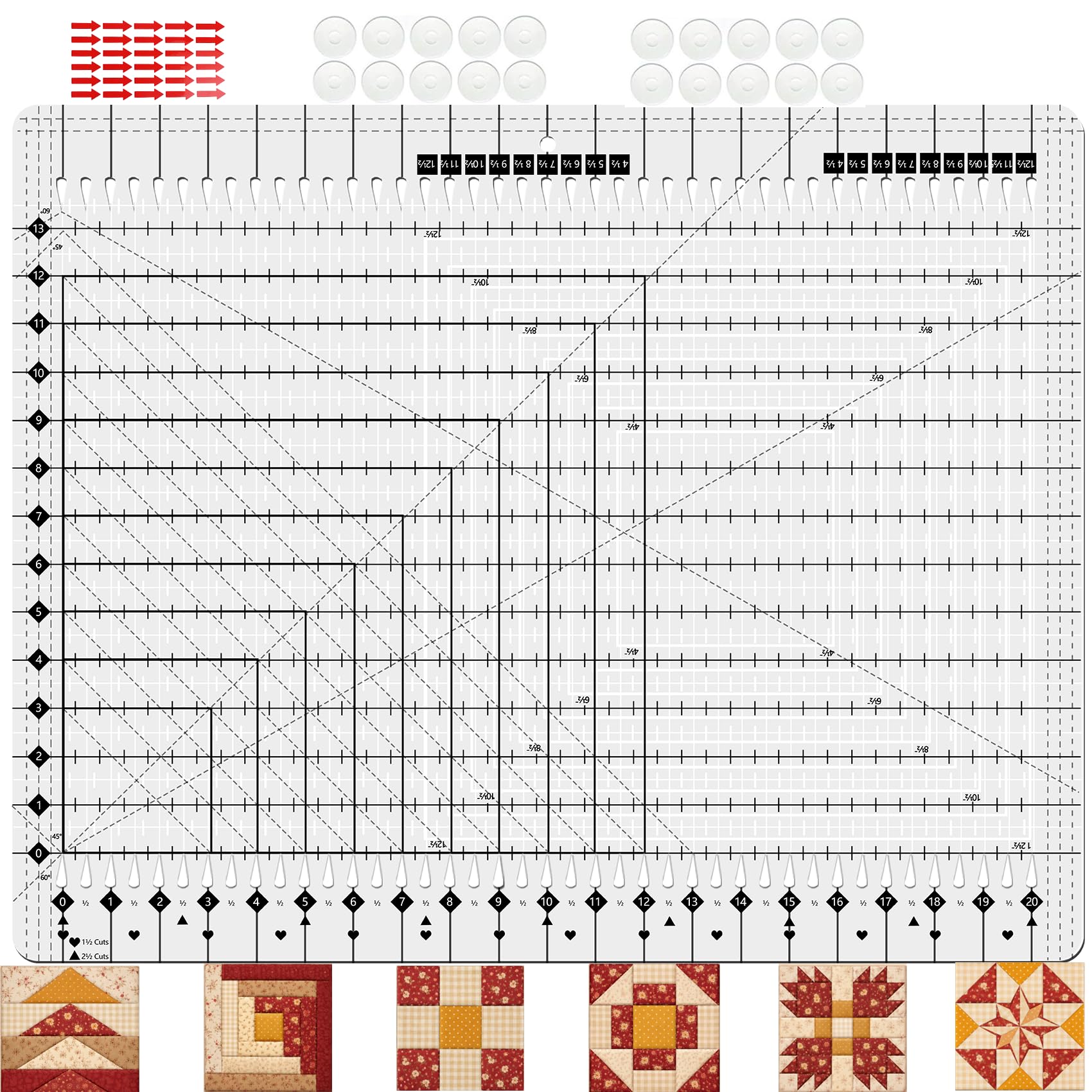 Photo 1 of 17-3/4 "x 22" Slotted Quilting Ruler, Life Time Support Sewing Rulers, Particularly Precise & Not Easy to Break Acrylic, Non-Slip Quilting Suplies for Fabric Strip and Patchwork