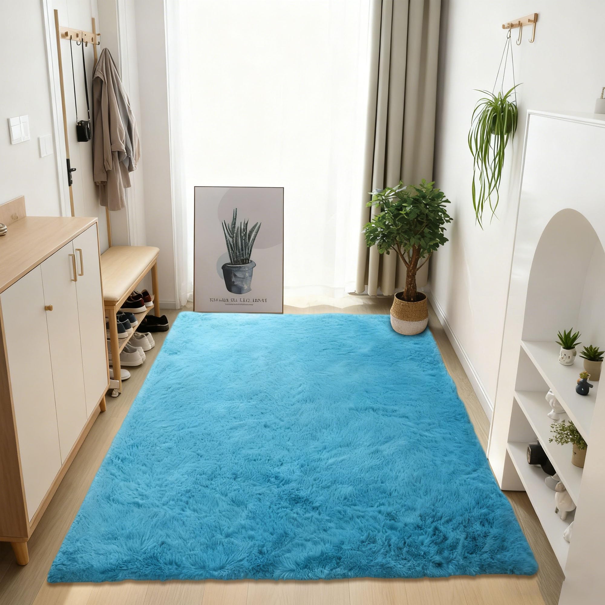 Tapis salon 280 x 160 cm bleu roi moelleux de style moderne grand format