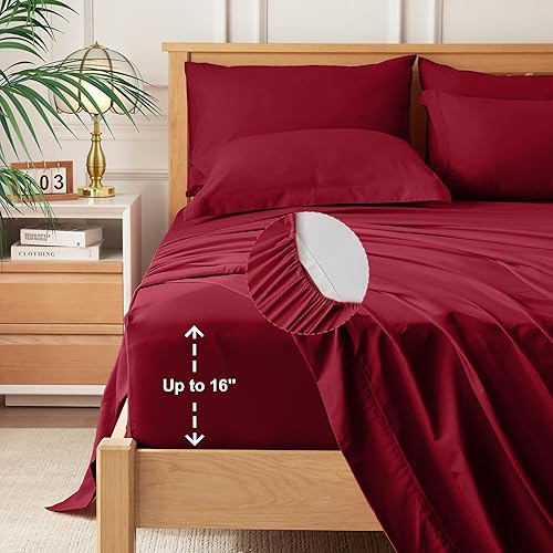 Miniatura 4 de Newspin Cama King en una bolsa - Juego de edredón rojo de 7 piezas, juego de edredón para todas las estaciones con edredón, sábana encimera, sábana