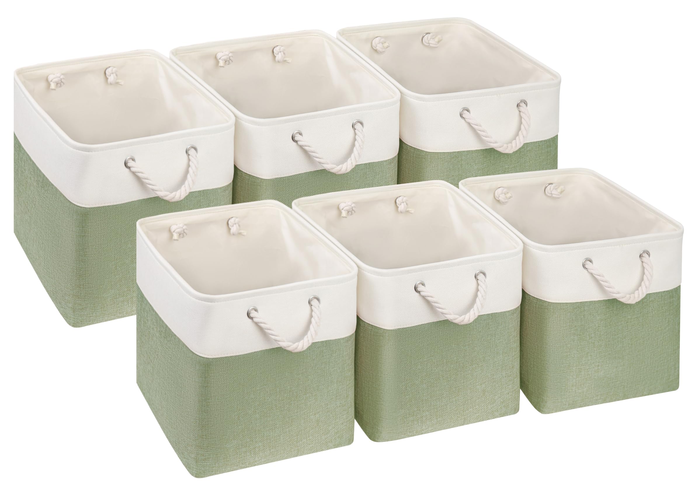 Scatole portaoggetti in tessuto, 33 x 38 x 33 cm, per organizzare vestiti, mensole, asili (verde/bianco, set di 6)