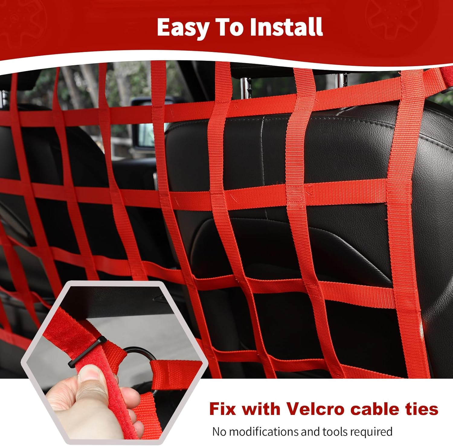 RT-TCZ for Jeep JK JL Pet Barrier Dog Car Divider Net Red for Jeep Wrangler JK JL Gladiator JT Rear Seat Net Red Accessories