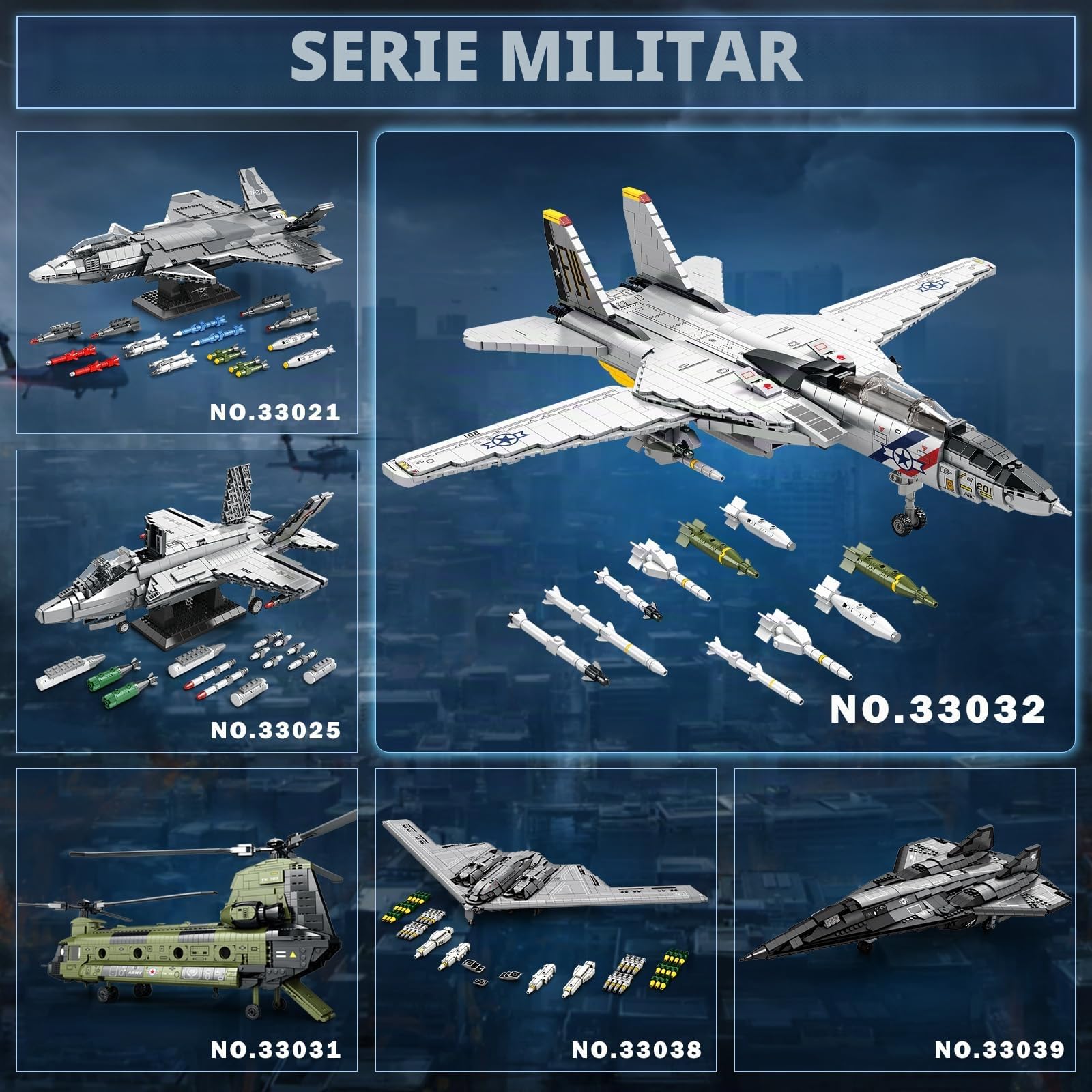 Reobrix F-14 Tomcat Fighter Jet - Juego de construcción de 1600 bloques de alas móviles, kit de modelo de avión militar para adultos y niños a partir de 14 años, unisex, no plegable