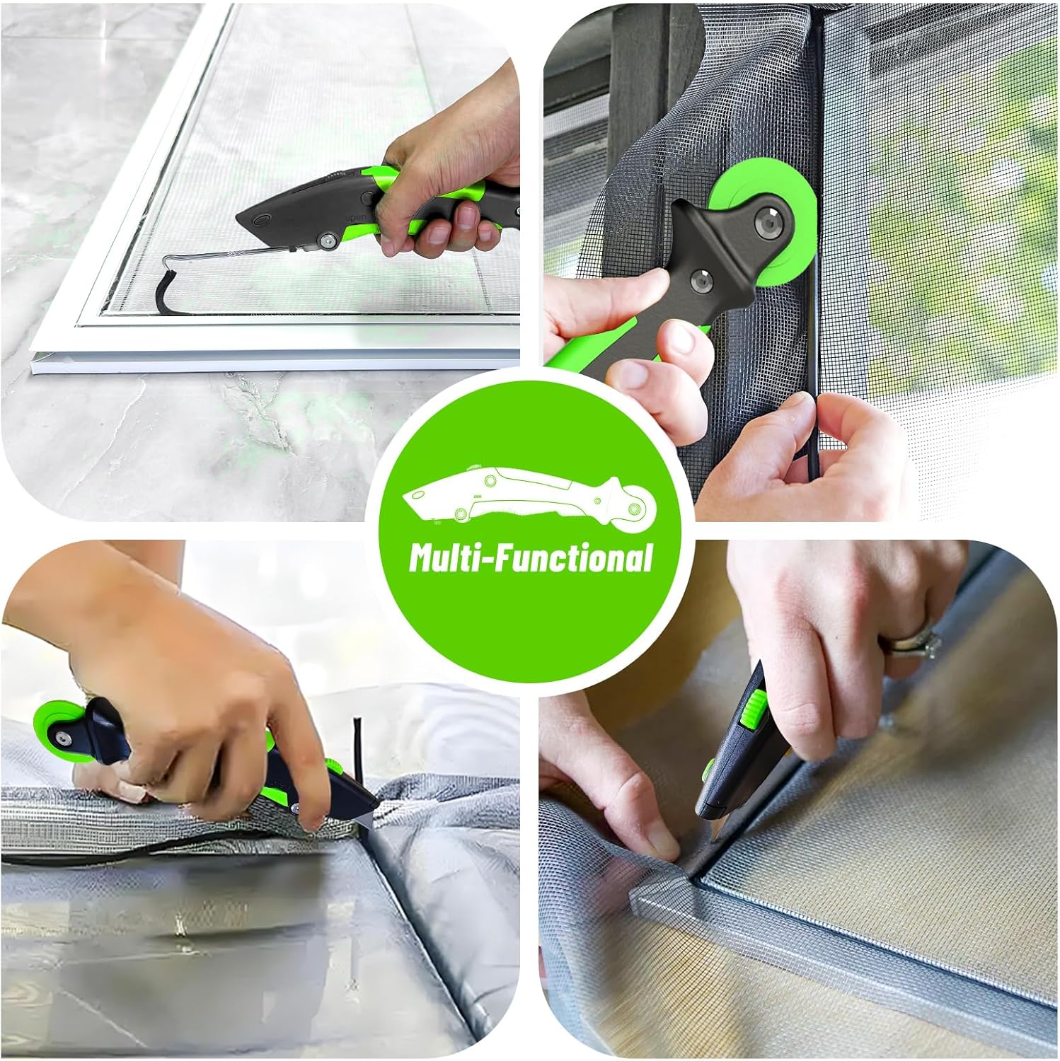 King&Charles Versatile Screen Roller Tool, 3 in 1 Screen Spline/Repair Tool,Roller+Hook+Trim-3pcs Different Roller with Bearing,Removal Hook-Foldable,3pcs Blade-Storage,Replace for Install Window Mesh