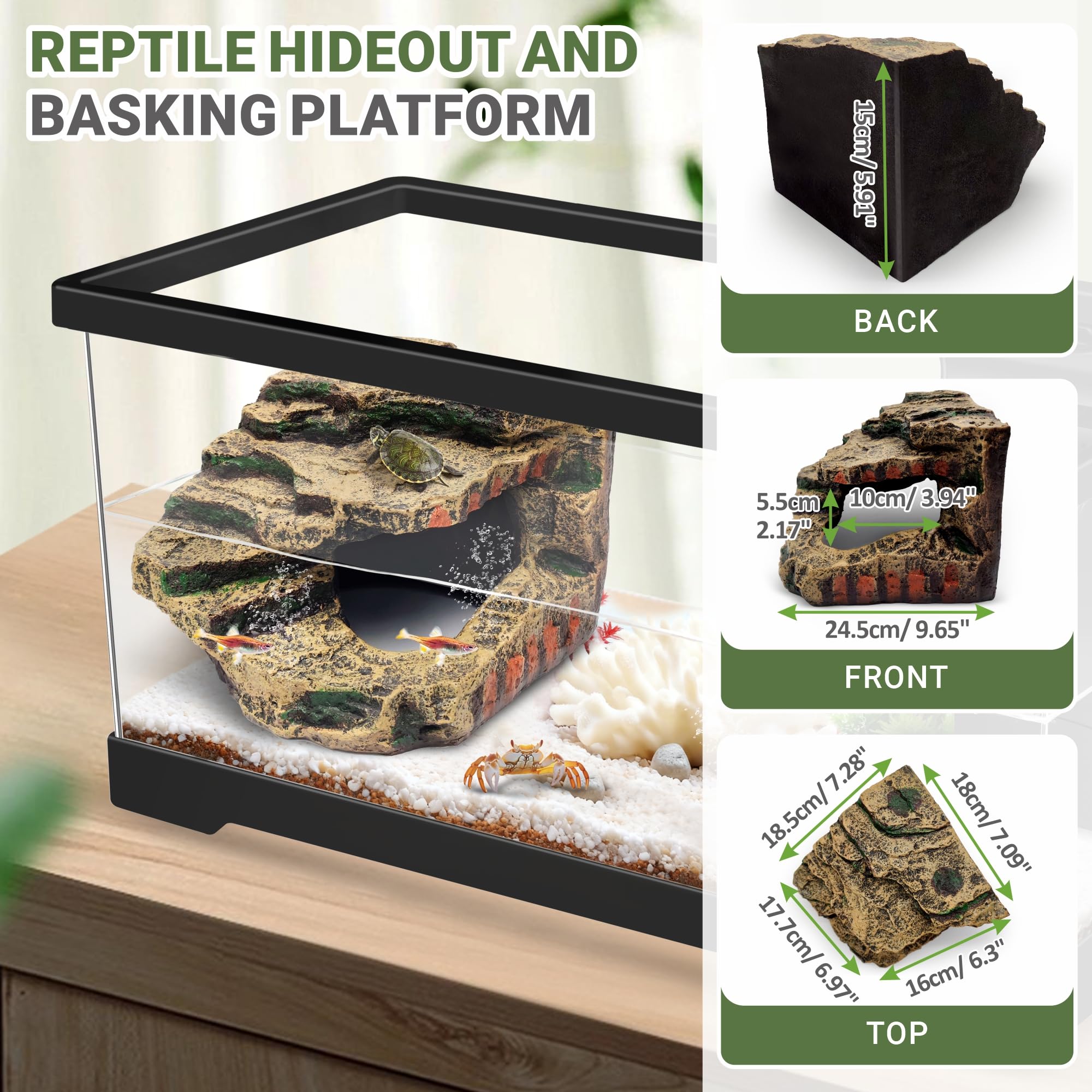 GOZILLA Kit de tanque de tortuga (tanque + lámpara + filtro), kit de inicio de tanque de tortuga de PC con lámpara y filtro ajustables, hábitat de escondite de reptiles con tapa para reptiles pequeños