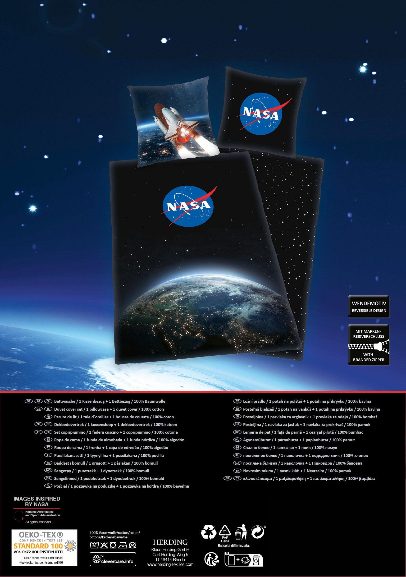 Herding Nasa Komplet Pościeli, Bawełna, Czarny, 70 x 90 cm, 140 x 200 cm