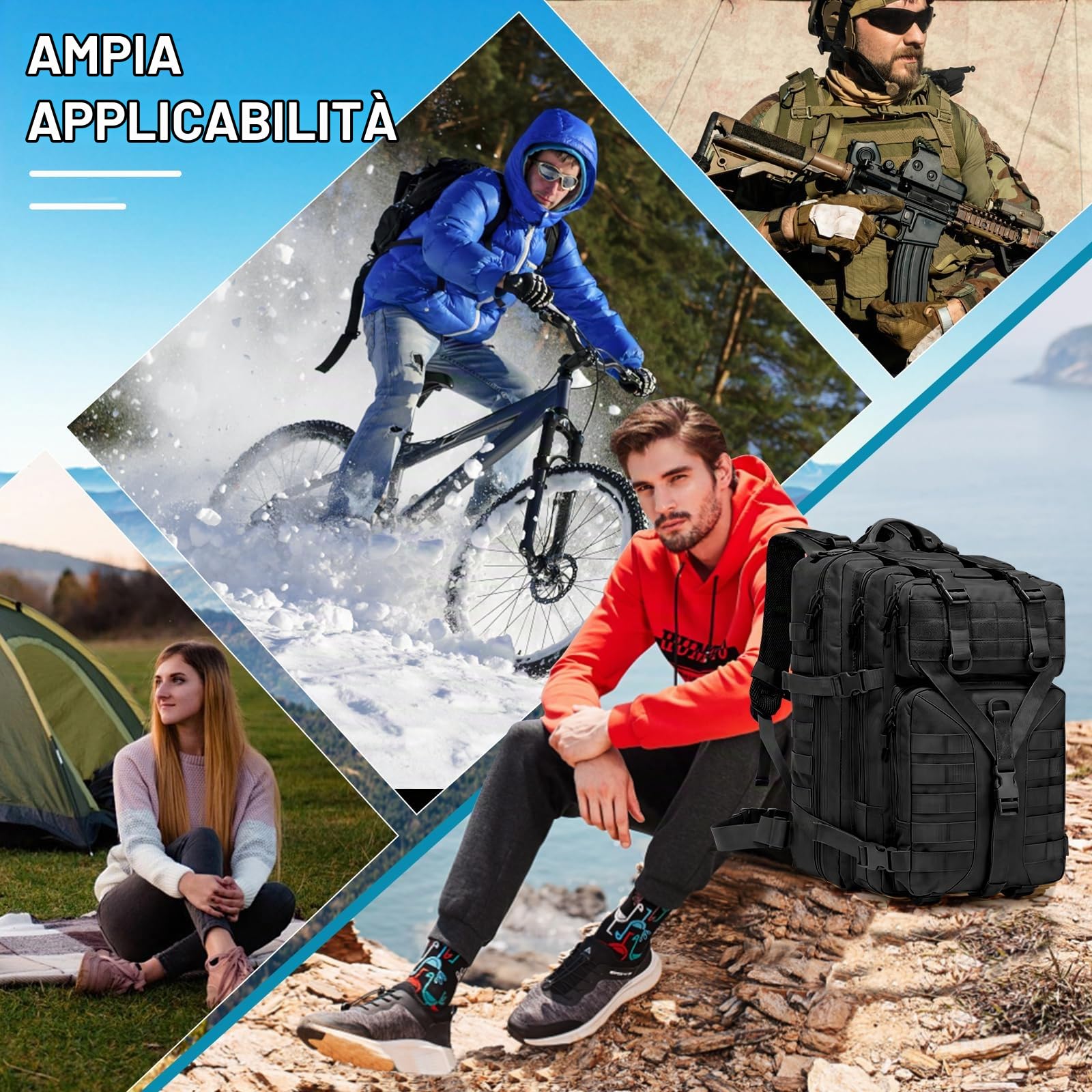 GKXLH Zaino Tattico - 45L Zaino tattico militare per uomini donne, Tessuto Oxford 900D Esercito tattico Bug Out Bag Zaino Daypack, Borsa tattica per militari, escursionismo, pesca, caccia, campeggio