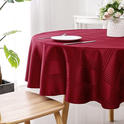 Mantel redondo lavable de tela de poliéster rojo a cuadros para mesas redondas, mantel reutilizable a cuadros para cocina y comedor, 60 pulgadas