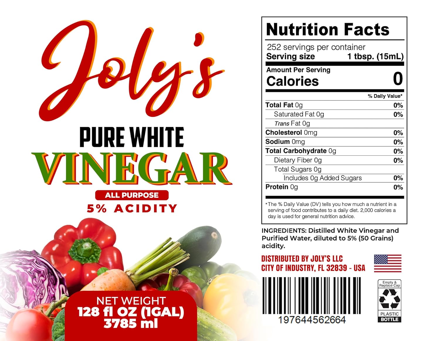 Generic Joly's -Natural Distilled White Vinegar, 1 Gal 128oz. (Pack of 2)