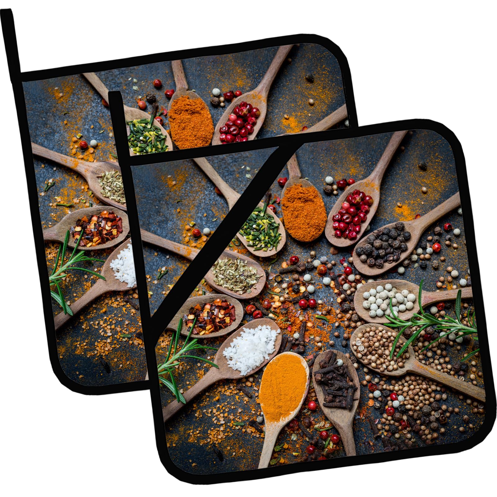 Colorful Spices and Herbs Pot Holders Set of 2,Kitchen Heat Resistant Potholder for Microwave Cooking Baking Oven and BBQ