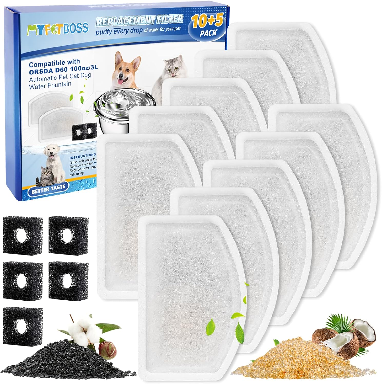 MyfatBOSS Cat Water Fountain Filter, 10 Pack Pet Fountain