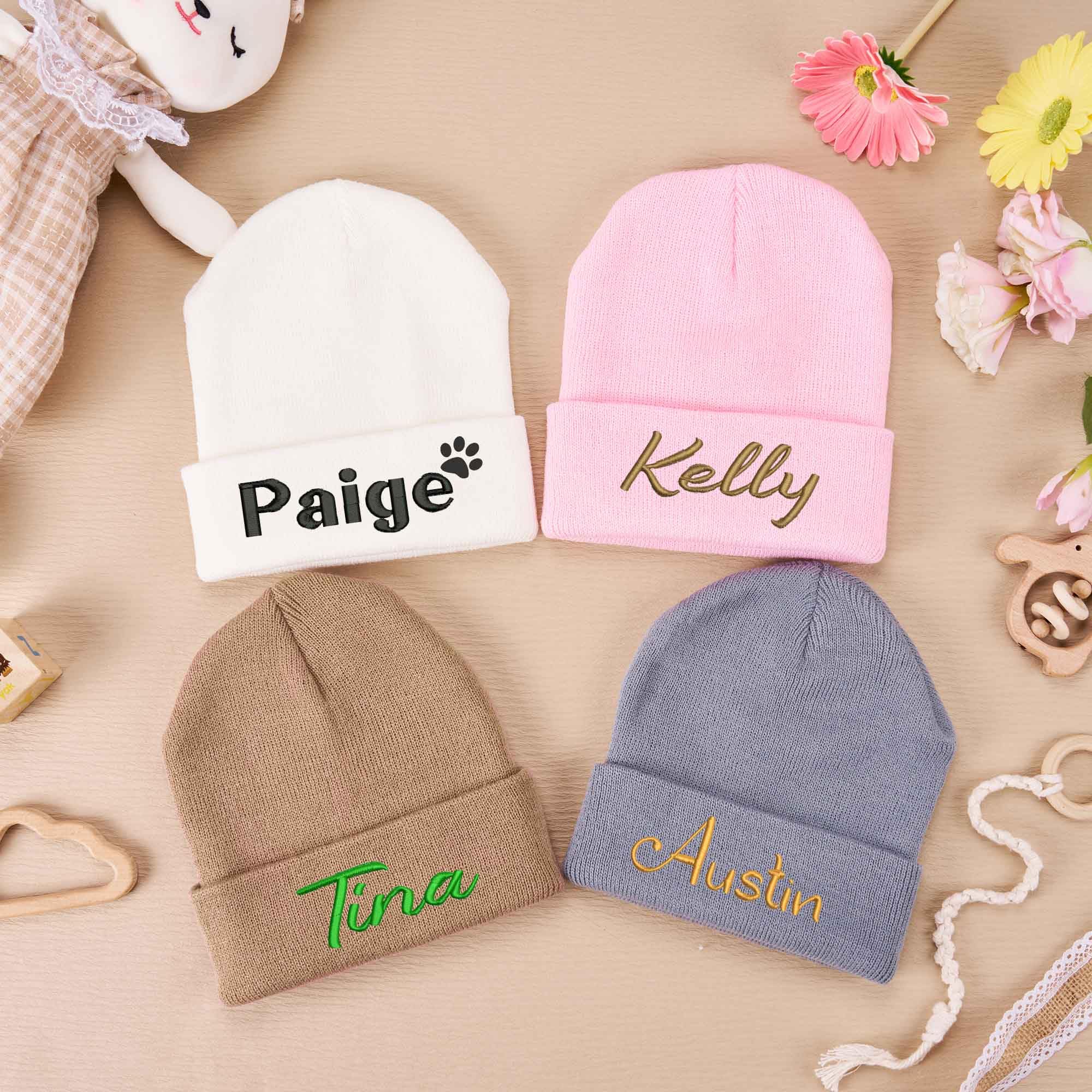 Custom Baby Beanie Hat, Personalized Toddler Hat with Embroidered Name Knit Hats Winter Beanies for Kids Boys Girls Adults