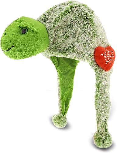 DolliBu Sombrero de tortuga marina de peluche con texto en inglés "I Love You", lindo animal de peluche con corazón rojo y nombre, regalo