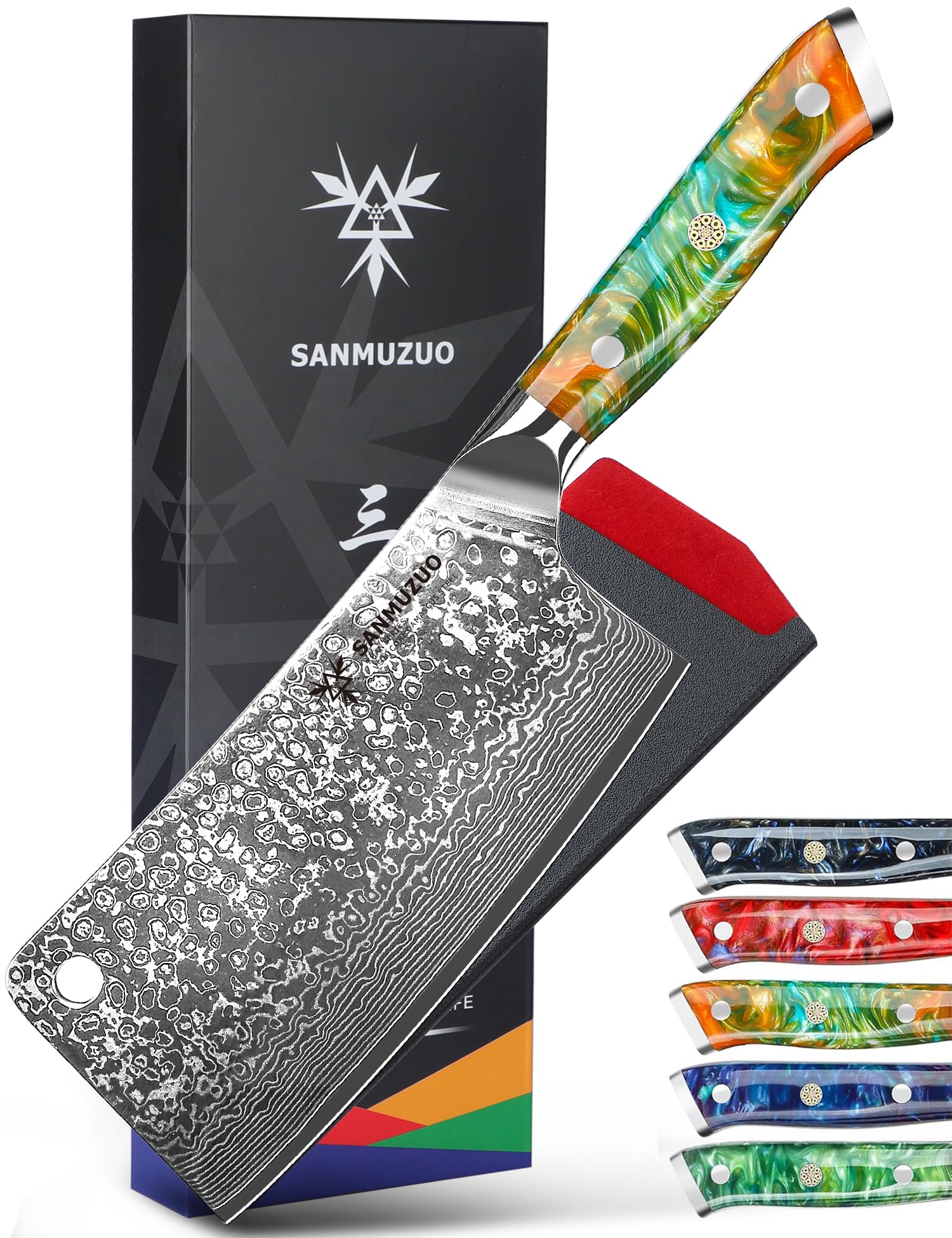 Damascus Butcher Leaf, Professional Chinese Kitchen Knife Kitchen Cleaver VG-10 67 Layer Damascus Steel with Resin Handle (Fantastic Orange) - Xuan Series