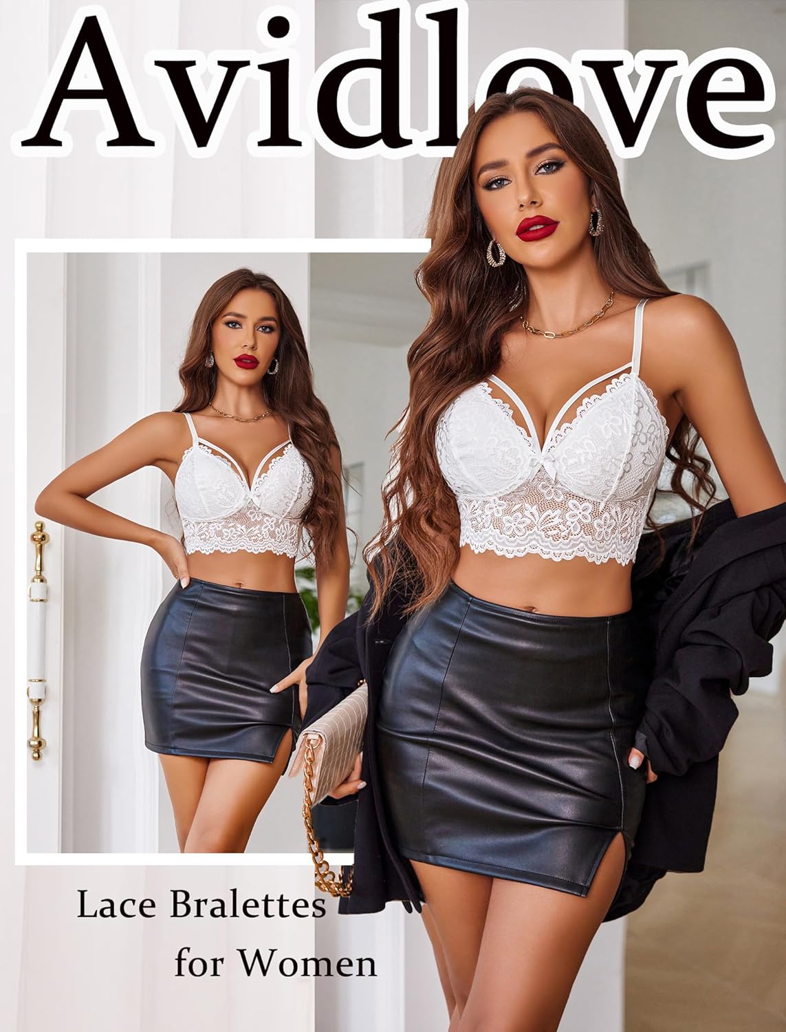 Avidlove Lace Bralette for Women Lingerie Spaghetti Adjustable Strap Tank Camisole Crop Top - Image 4