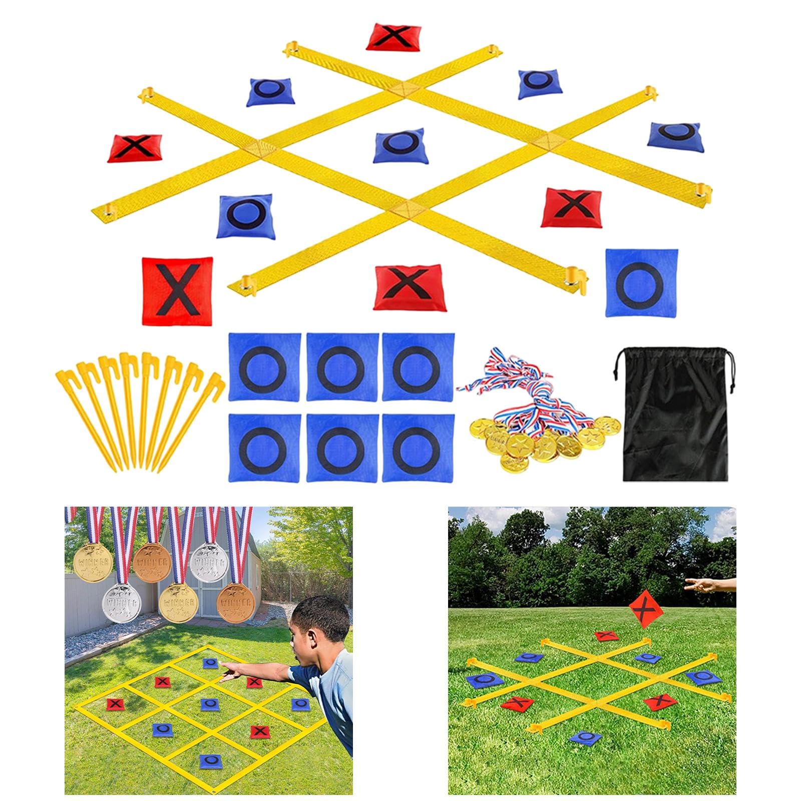 Tic Toe Juego Bolsa Lanzamiento Set Lanzamiento Objetivo Sandbag Juguetes Exterior Nylon Seguro Adecuado para Niños Adultos Juegos Familiares, Tres en Raya Amarillo