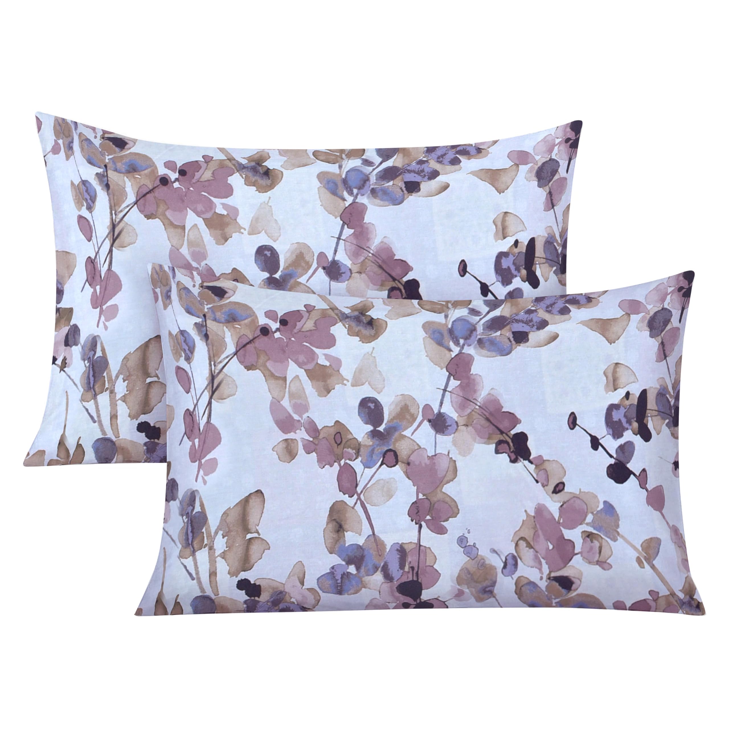 RAYBedding 2 Pack Pillowcase 100% Egyptian Cotton Pillow Covers 400 Thread Count Floral Printed Mauve Leaf Pillow Cases 2 Pack