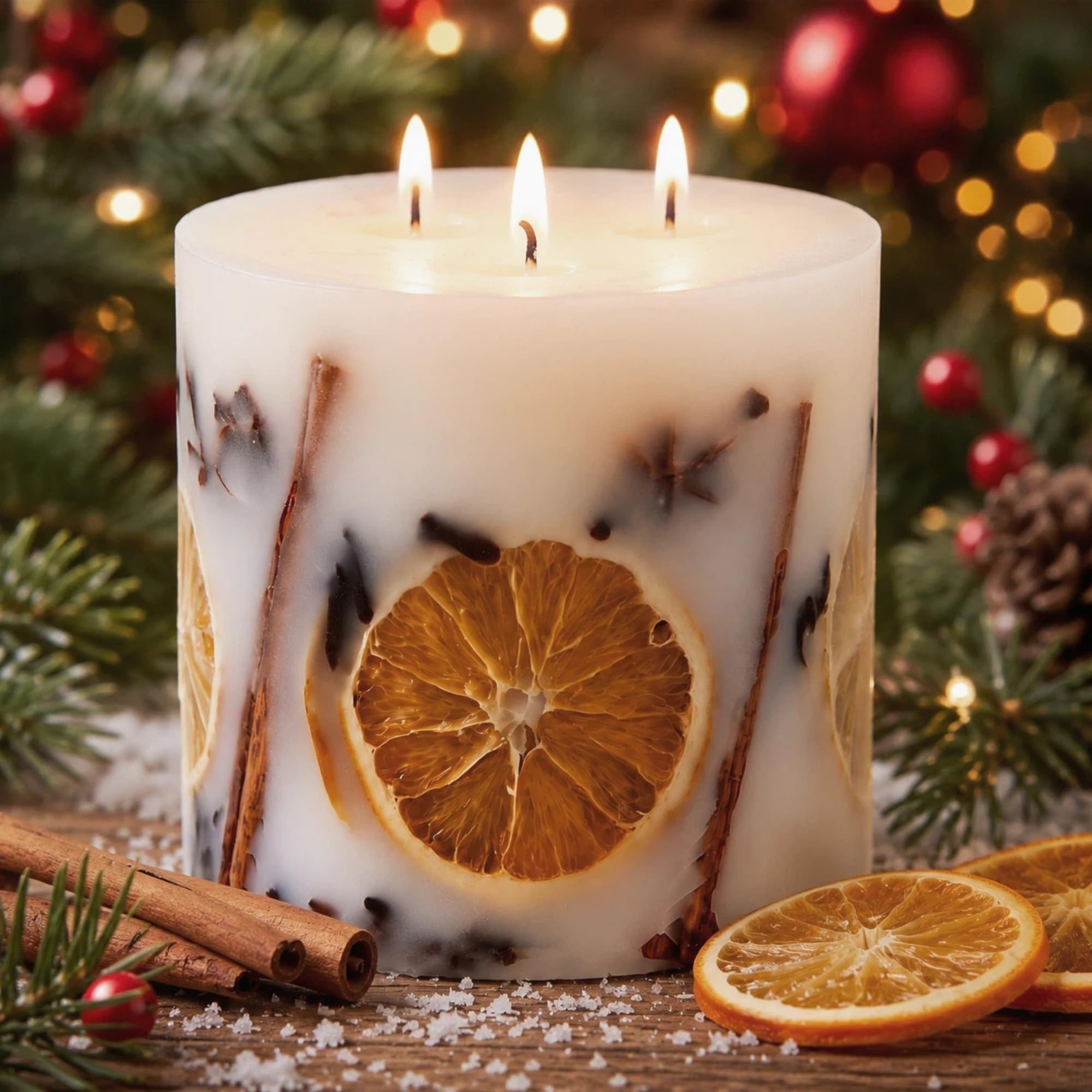 Candela profumata botanica con 3 stoppini, candela decorativa con fetta