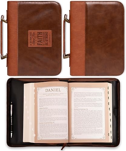 Miniatura 2 de Christian Art Gifts Funda clásica de piel sintética para la Biblia para hombres y mujeres mantente firme en la fe - 1 Corintios 1613 versículo