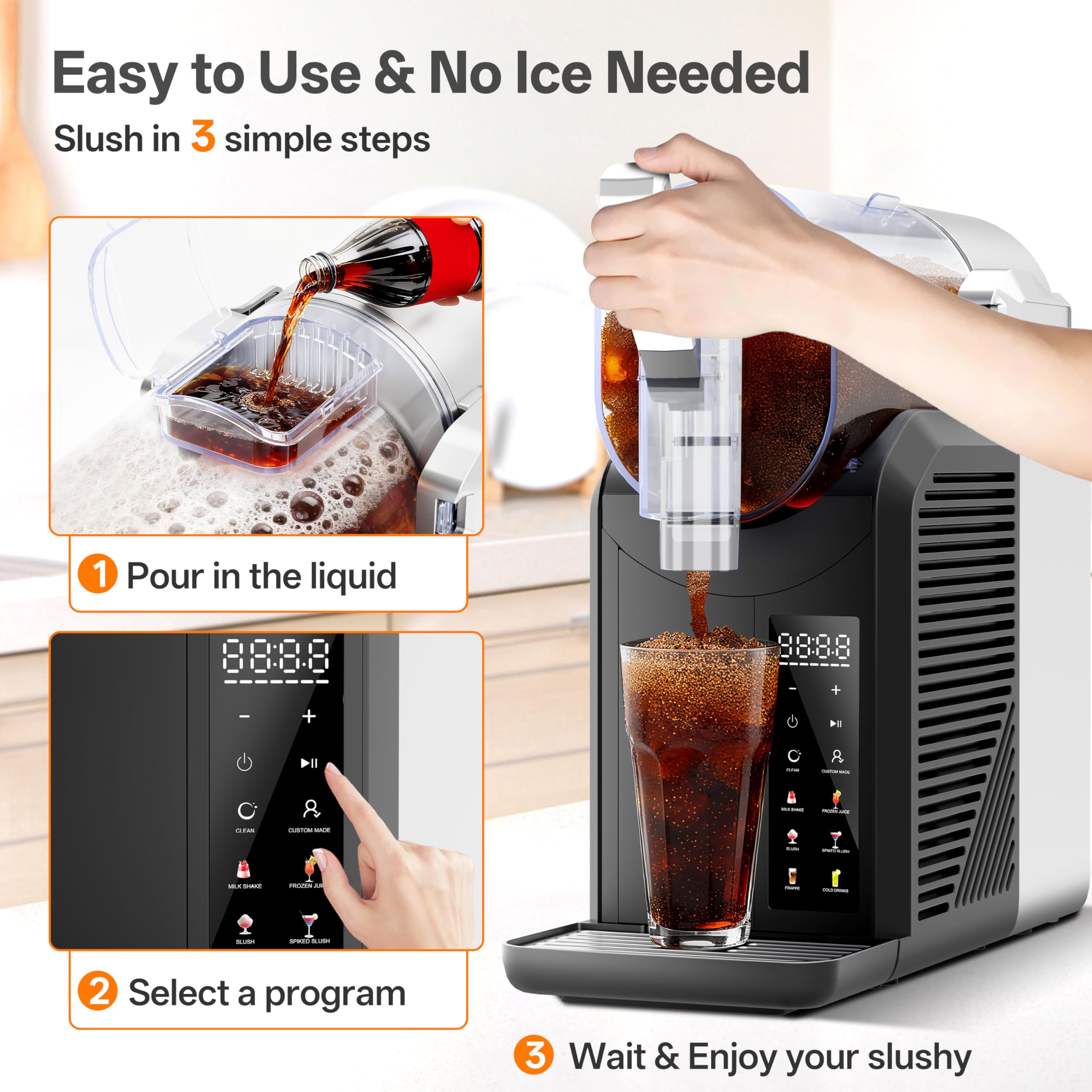 Máquina de granizado de 2 litros, máquina de granizado para el hogar y fiestas, 6 preestablecidos para preparar bebidas congeladas con autolimpieza y pantalla LED, no necesita hielo, ideal para