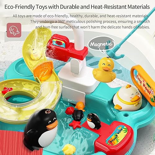 Miniatura 5 de Juguete para fregadero de cocina con agua corriente para niños pequeños, juguetes de fregadero de cocina con comida de juego, juego de pesca, juego