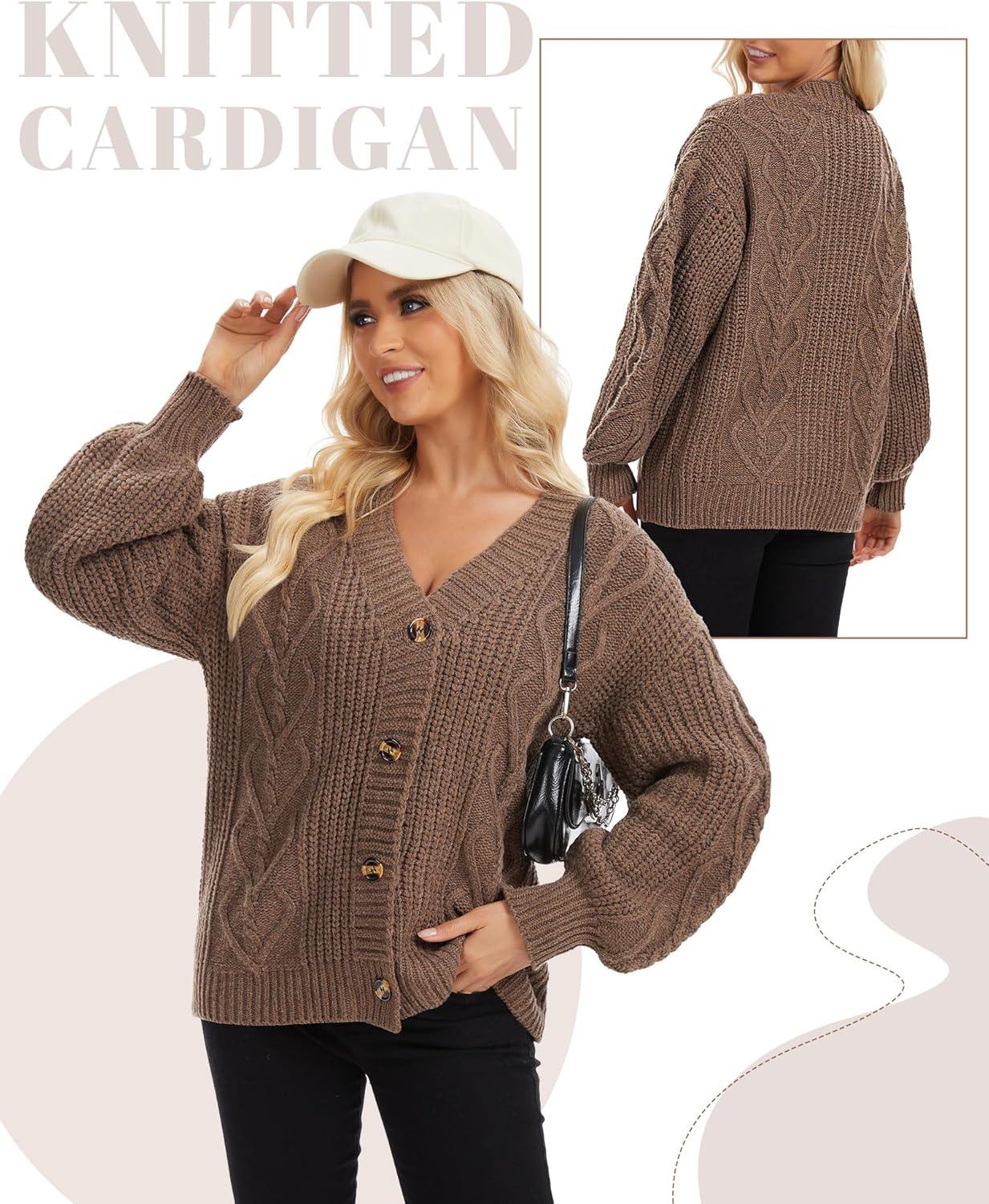 Women Oversized Cardigans Sweater 2025 Long Sleeve Cable Knit Sweater Fall Winter Open Front Button Casual Outwear - Image 4
