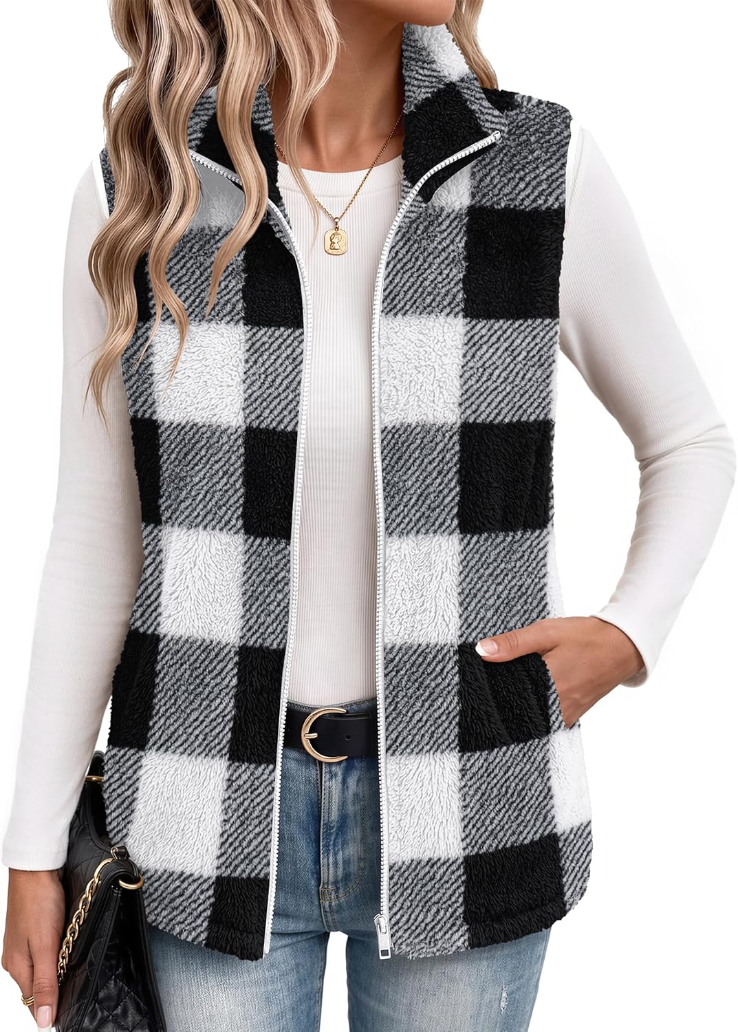 Zeagoo Vest For Women Sleeveless Sherpa Fleece Jackets Zip Up Fall Coats