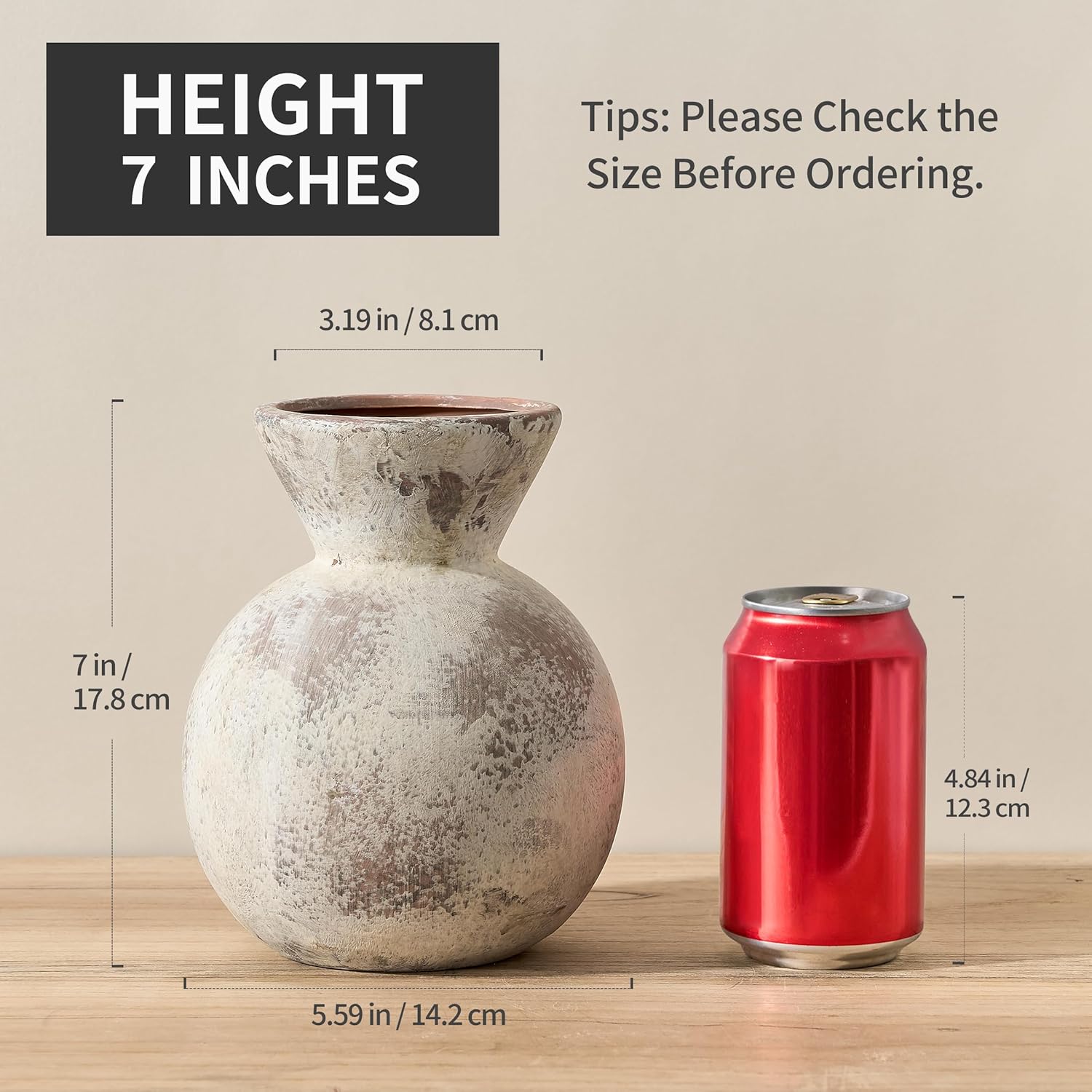 7" Ceramic Vase for Home Decor, Decorative Terracotta Farmhouse Rustic Vases for Living Room Kitchen Bedroom Bathroom Entryway Mantel Table, Pottery Vases for Pampas Grass Dried Fresh Flowers