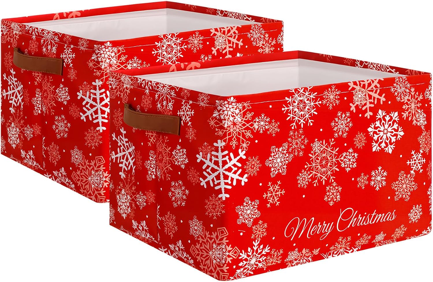 2 Pcs Christmas Snowflakes Basket Box Large Foldable Christmas Storage Basket with Handles Red Xmas Empty Gift Box Collapsible Holiday Storage Organizer Bins for Home Bedroom Closet Office