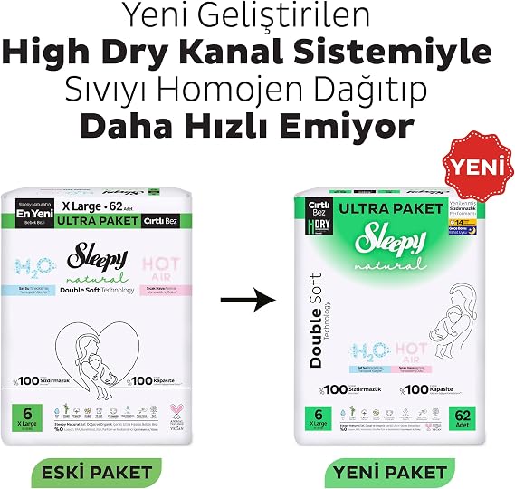 Sleepy Natural Double Soft Avantajlı Mega Paket Bebek Bezi 6 Numara Xlarge 80 Adet