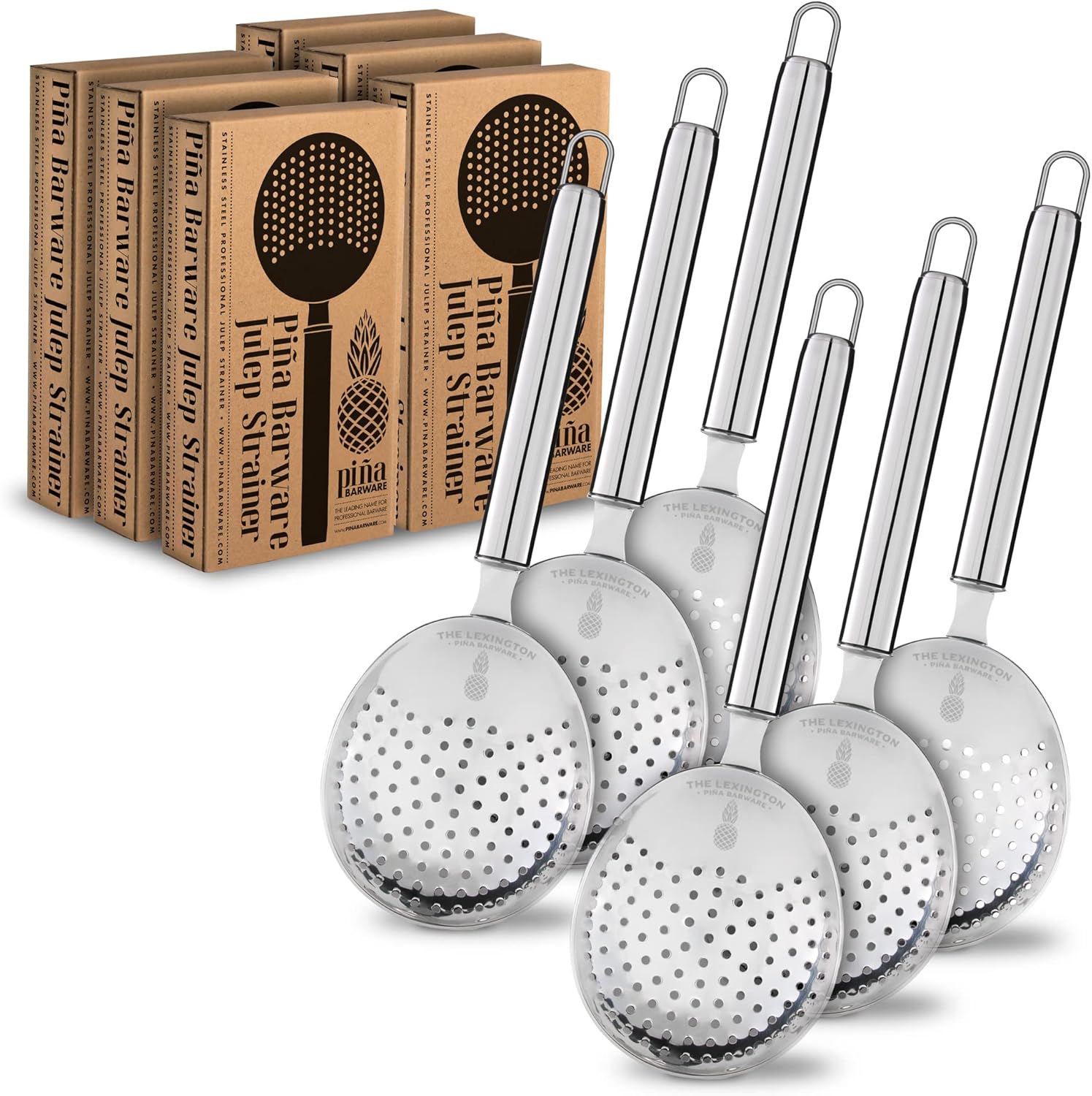 Piña Barware's The Lexington - Stainless Steel Commercial Julep Style Cocktail Bar Strainer, Brushed Finish Commercial Bar Pack