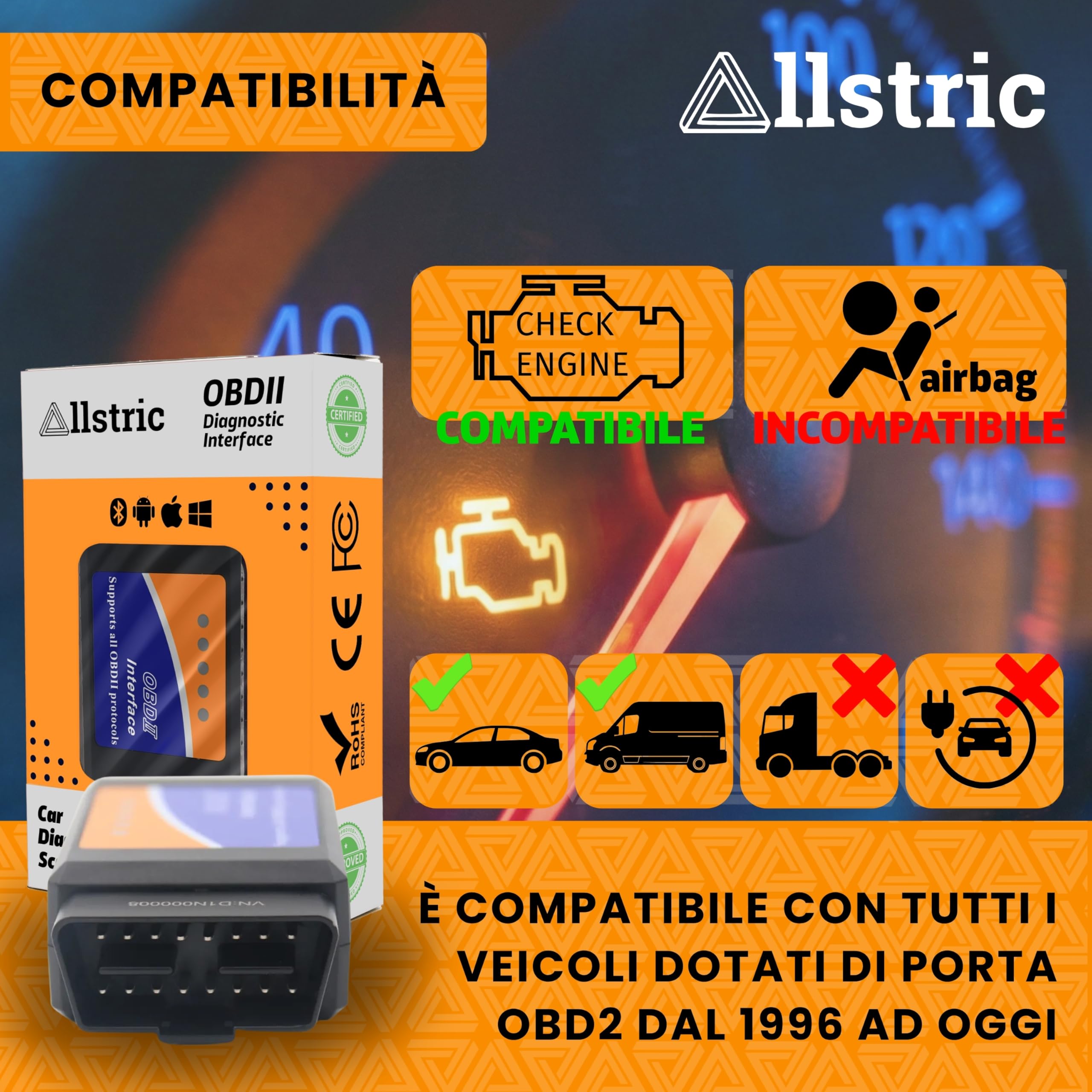 OBD2 Auto Diagnostica Bluetooth per iOS, Android e Windows. Scanner OBD2 per Auto Multimarca dal 1996. Lettore Diagnosi Auto Professionale in Italiano. OBD2 Bluetooth per Guasti Motore.